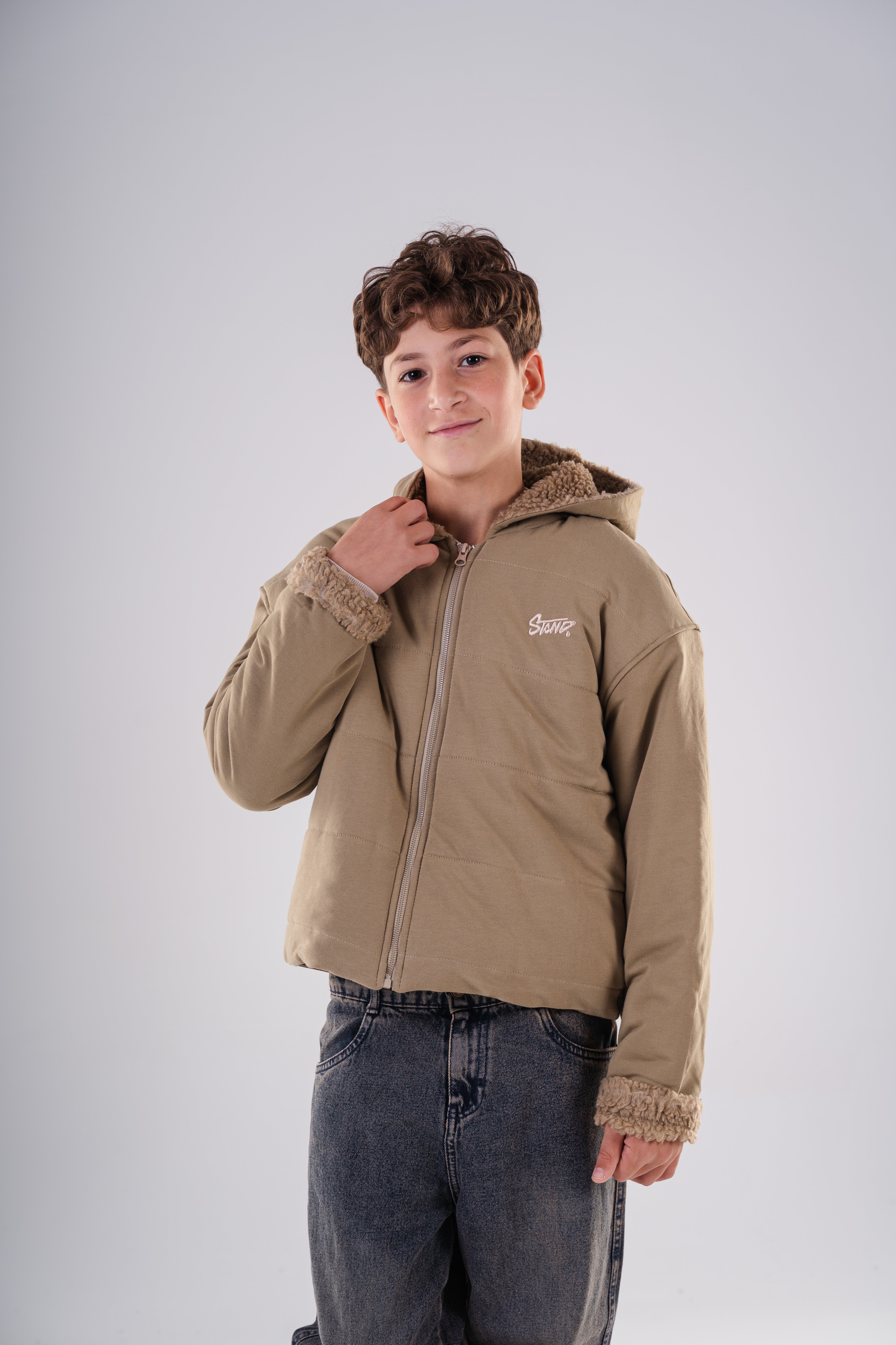 Padded Bomber Jacket with Hood and Fur Details