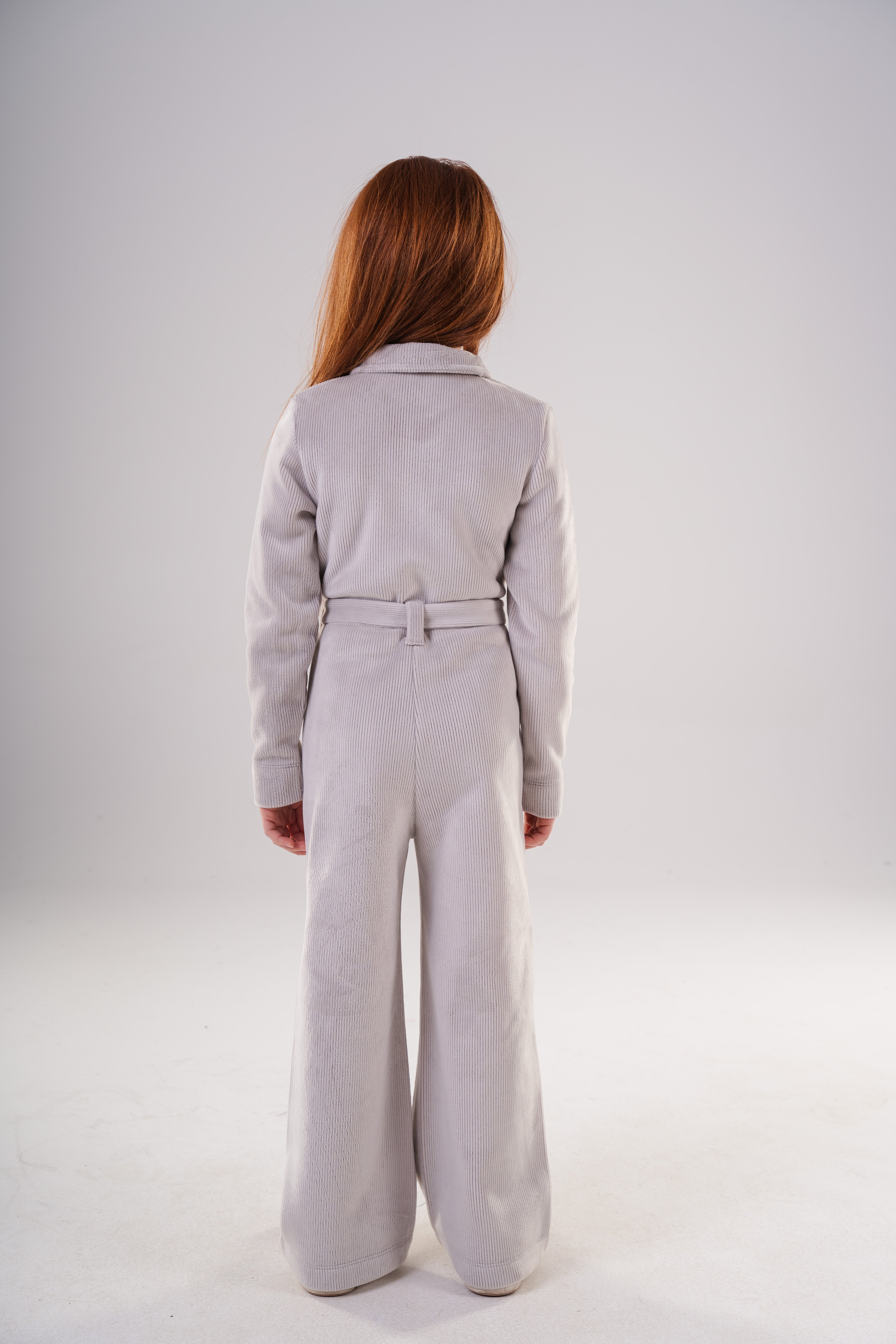 Girls High-Texture Corduroy Long Sleeve Jumpsuit