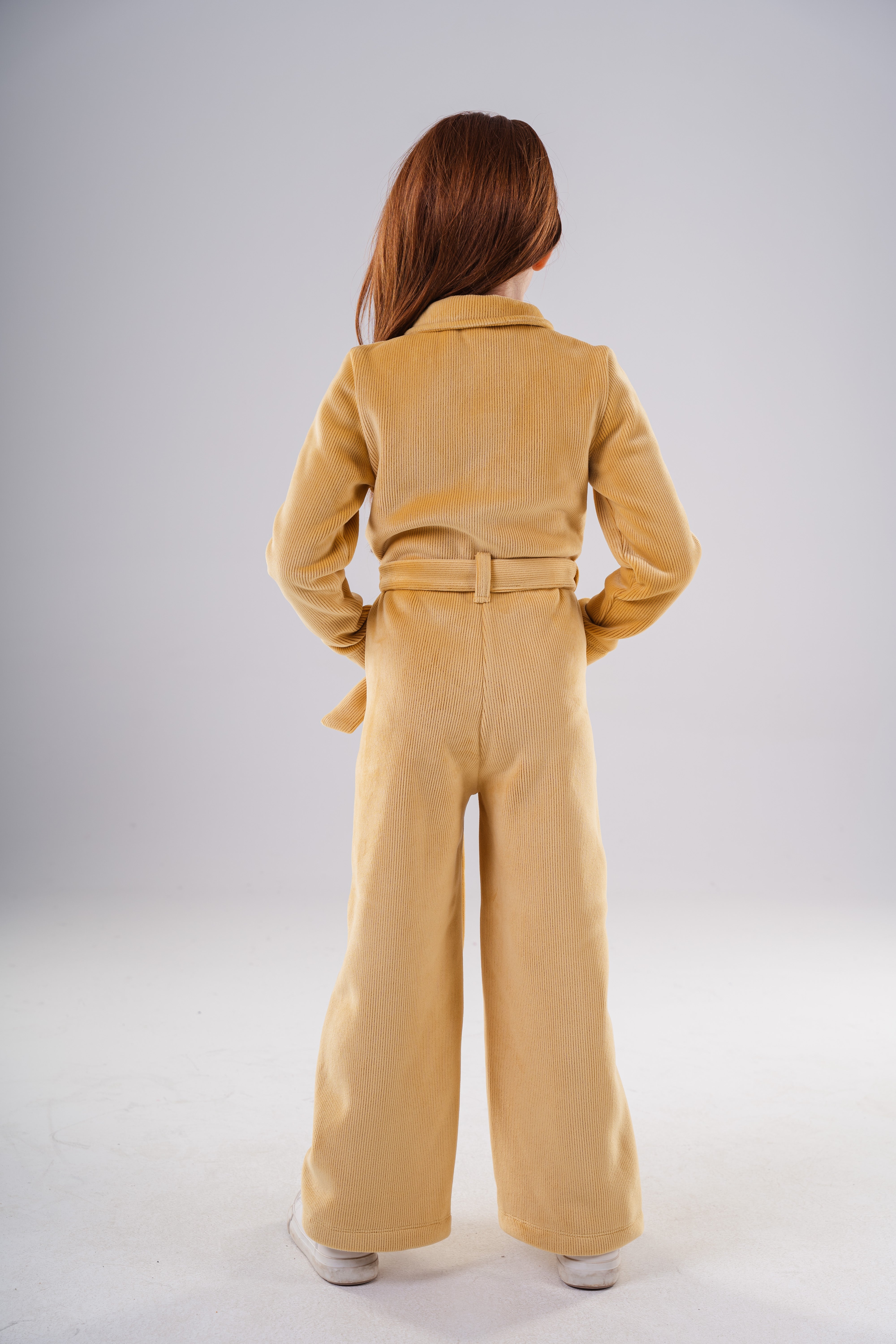 Girls High-Texture Corduroy Long Sleeve Jumpsuit