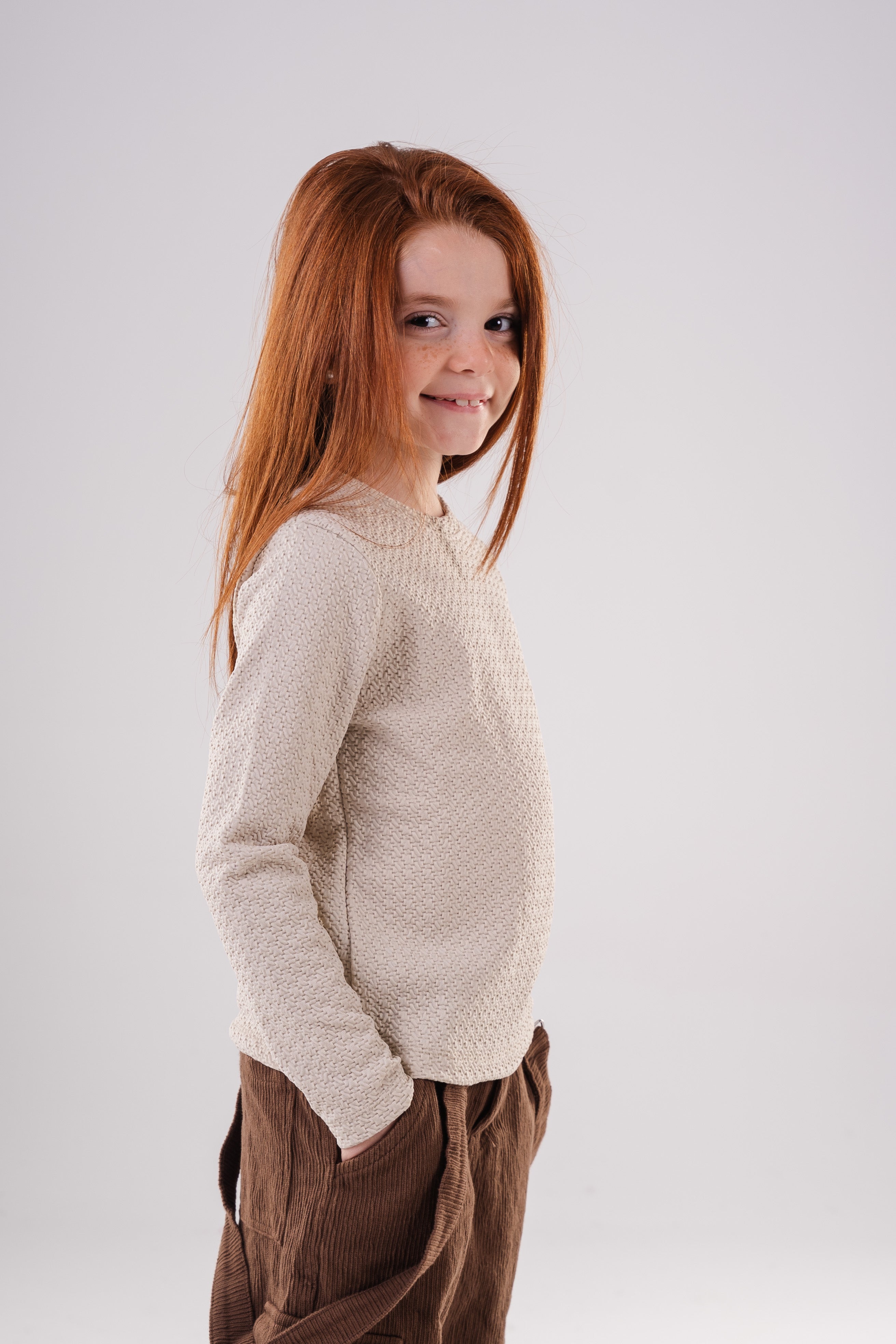 Girls Subtle Texture Essential Long-Sleeve Top