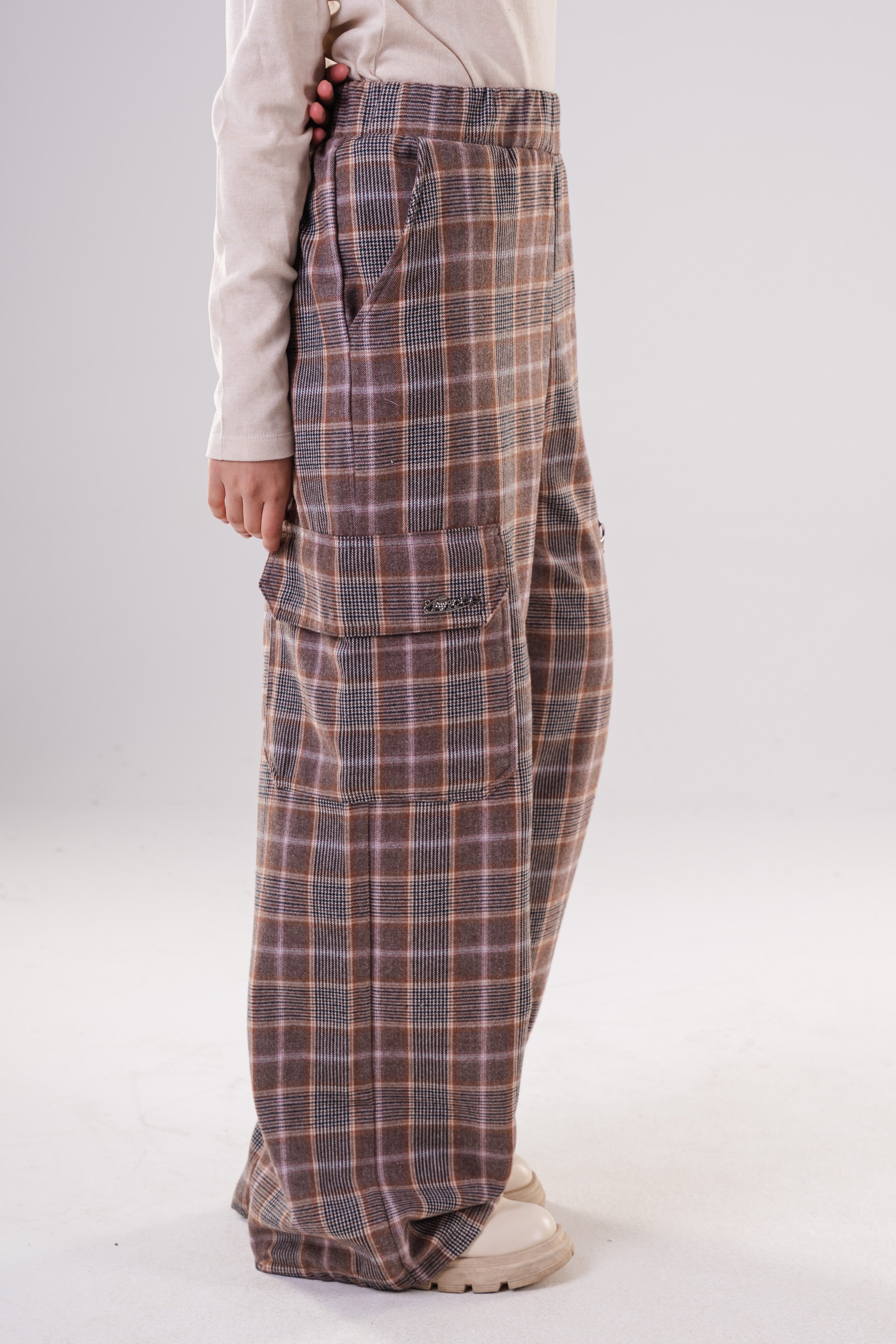 Plaid Cargo Pants with Chain Detail