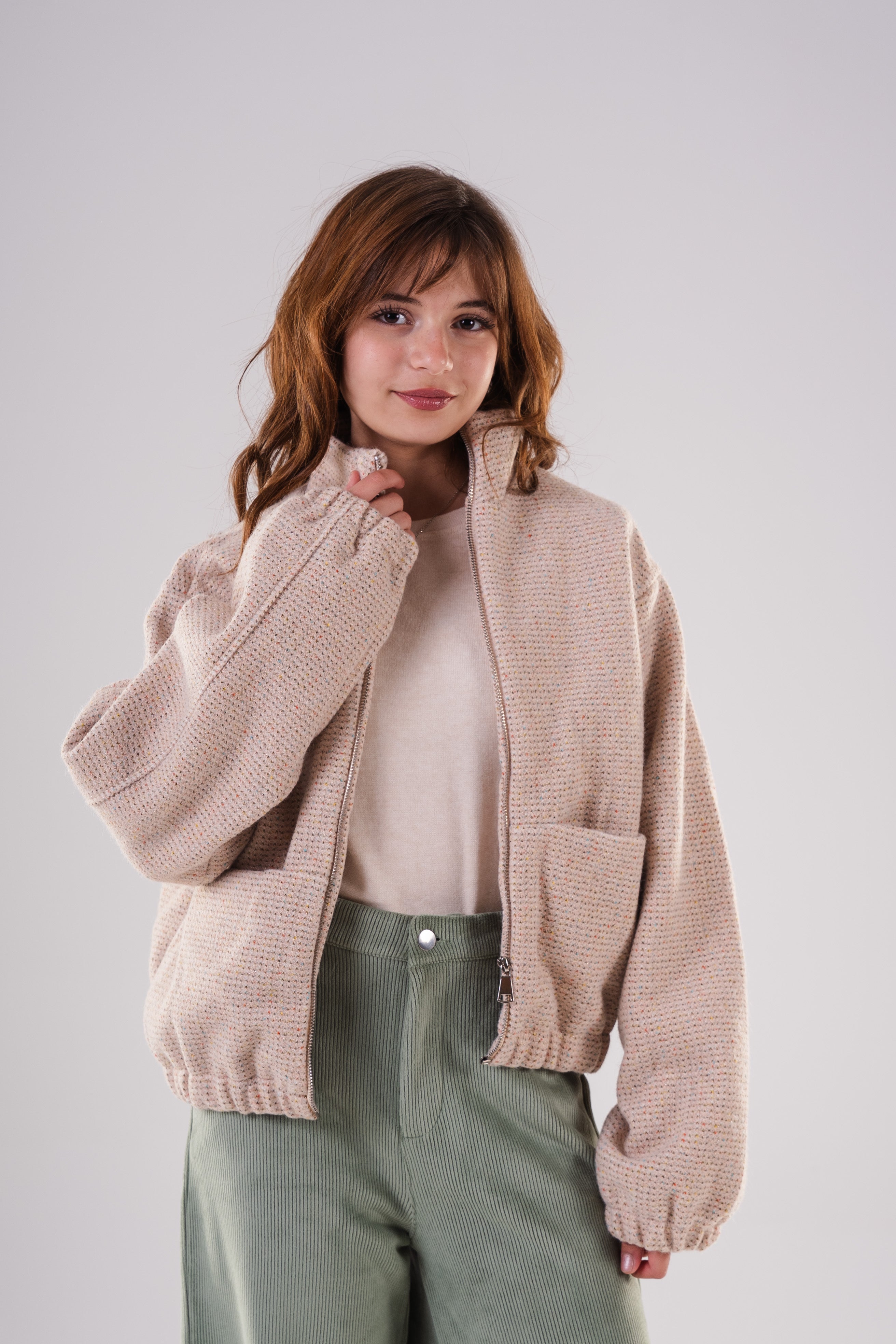 Girls Textured Zip-Up Bomber Jacket