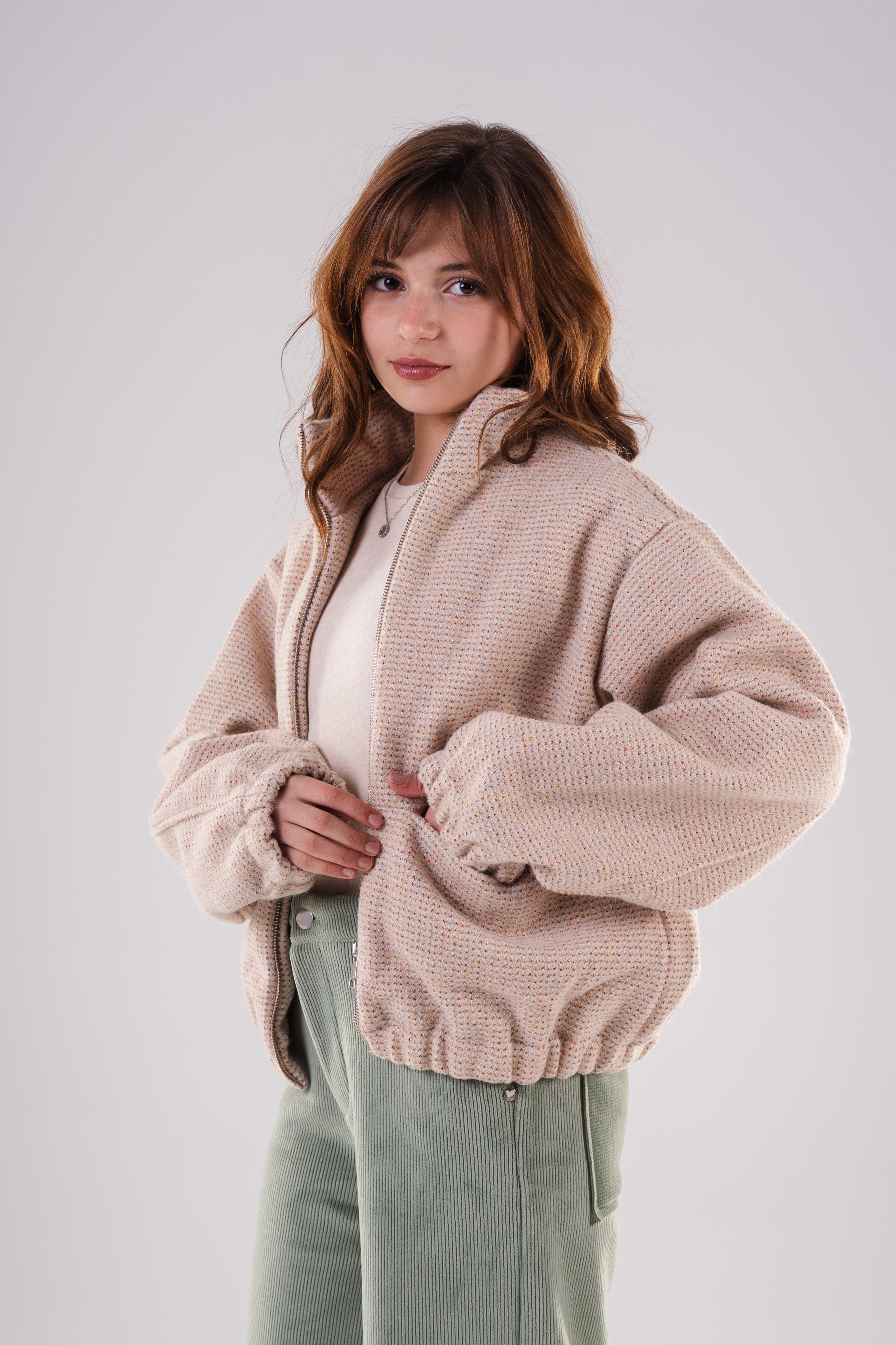 Girls Textured Zip-Up Bomber Jacket