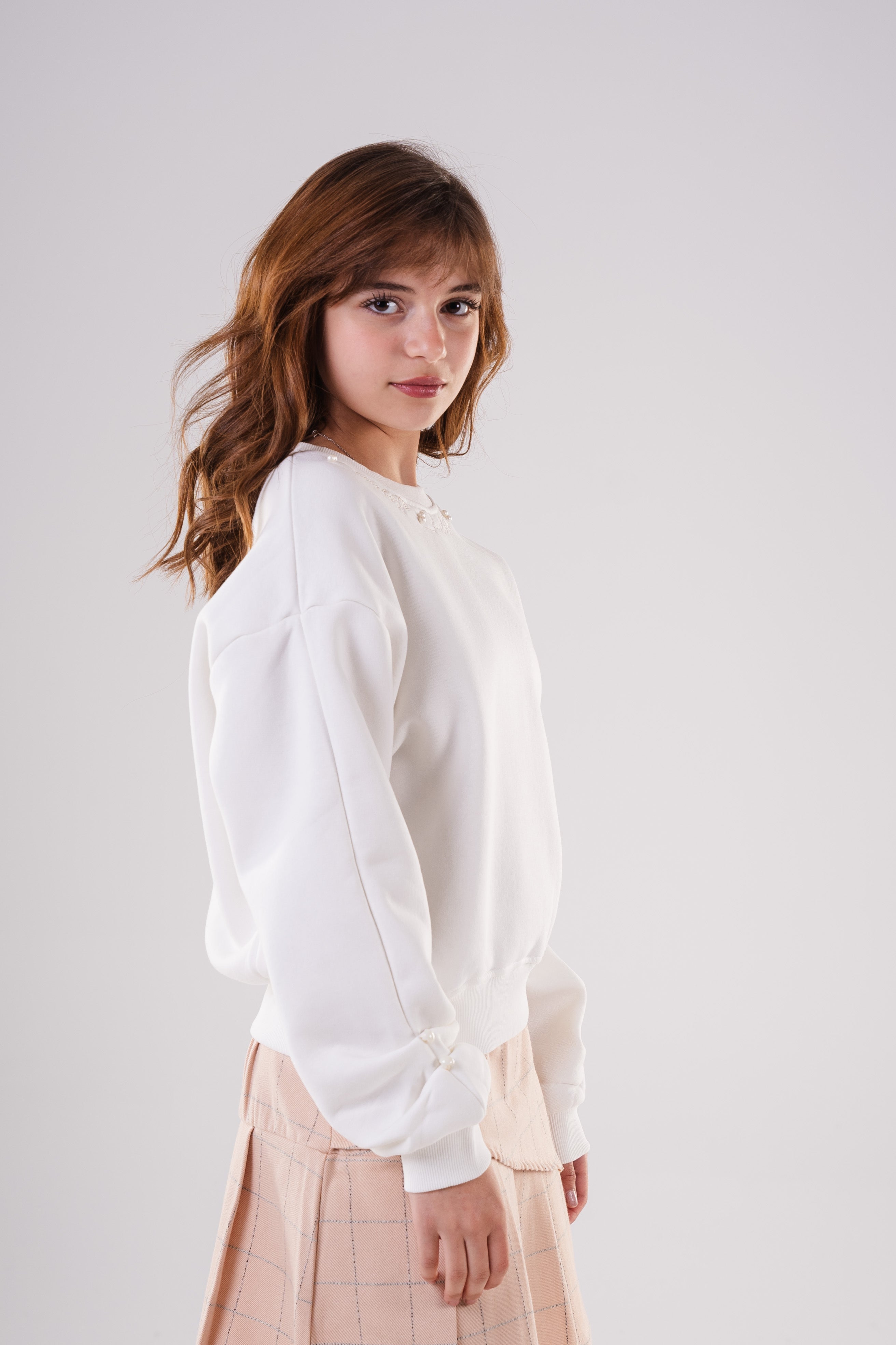 Girls Sweatshirt with Shoulder and Sleeve Embellishments