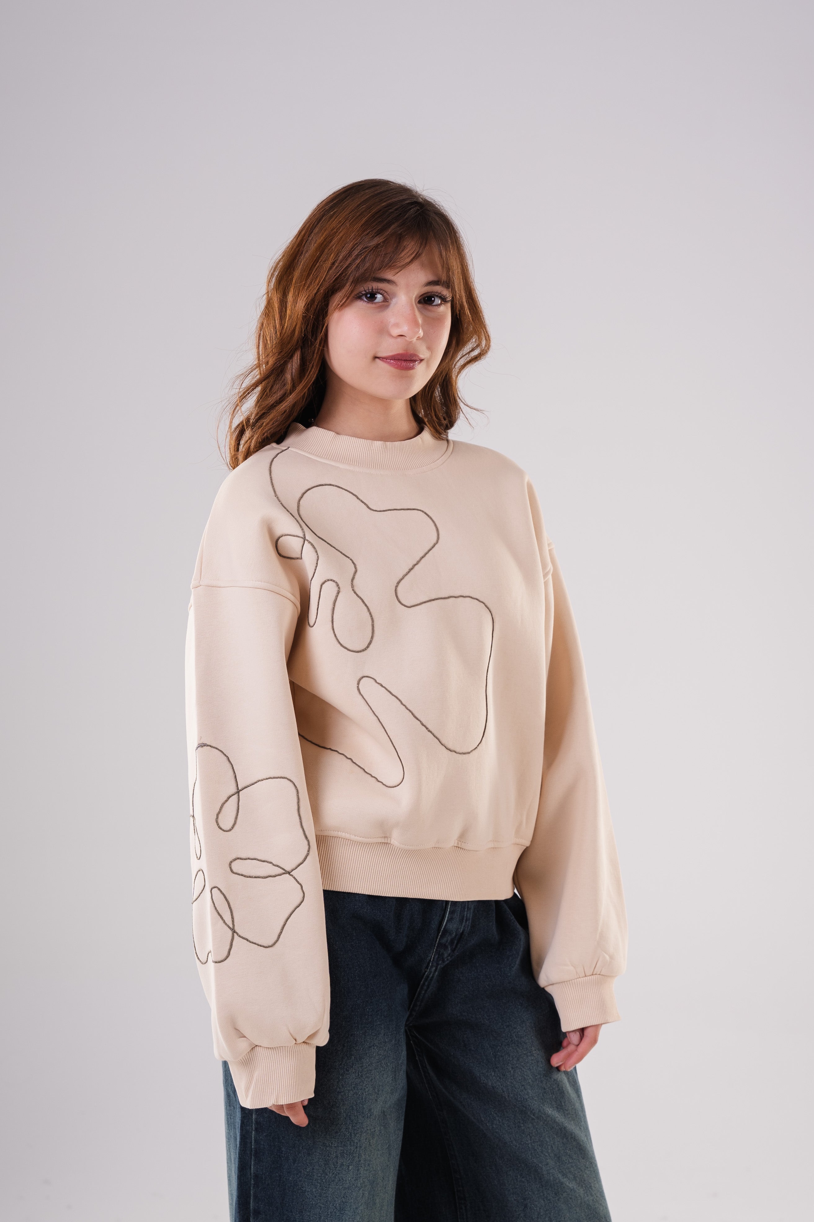 Girls Unique Crewneck Knit Sweatshirt