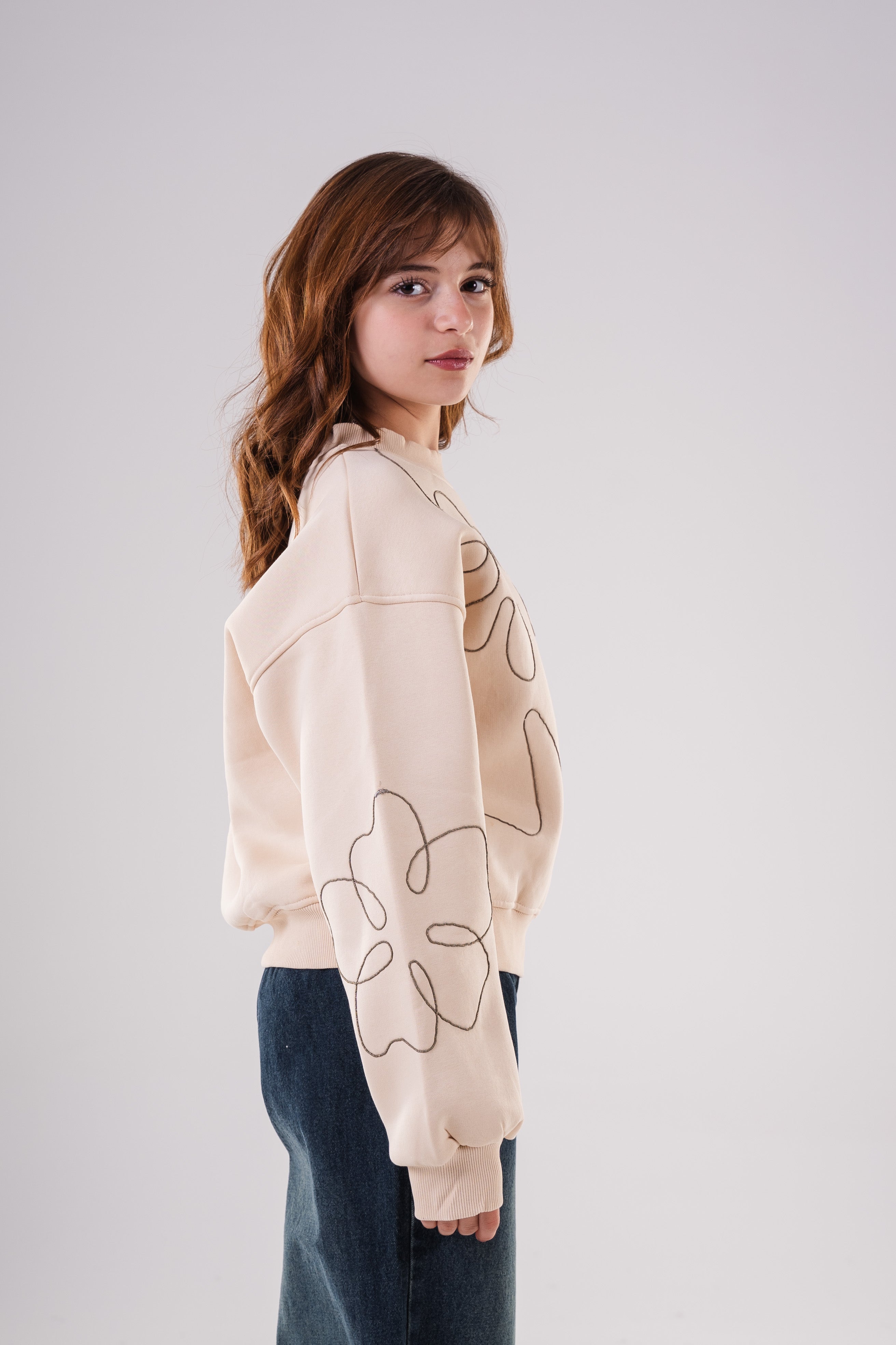 Girls Unique Crewneck Knit Sweatshirt