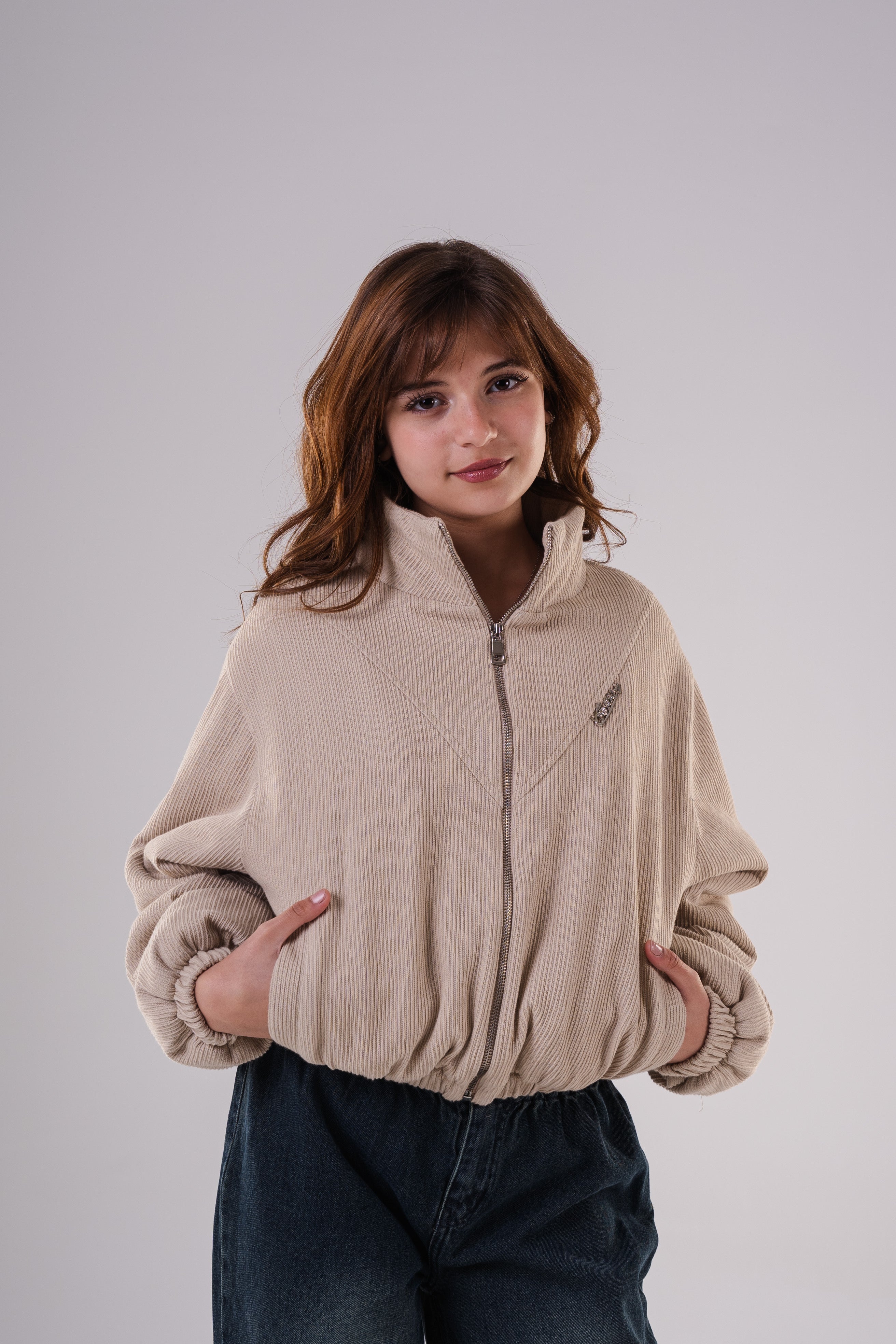 Girls' Oversized Corduroy Bomber Jacket