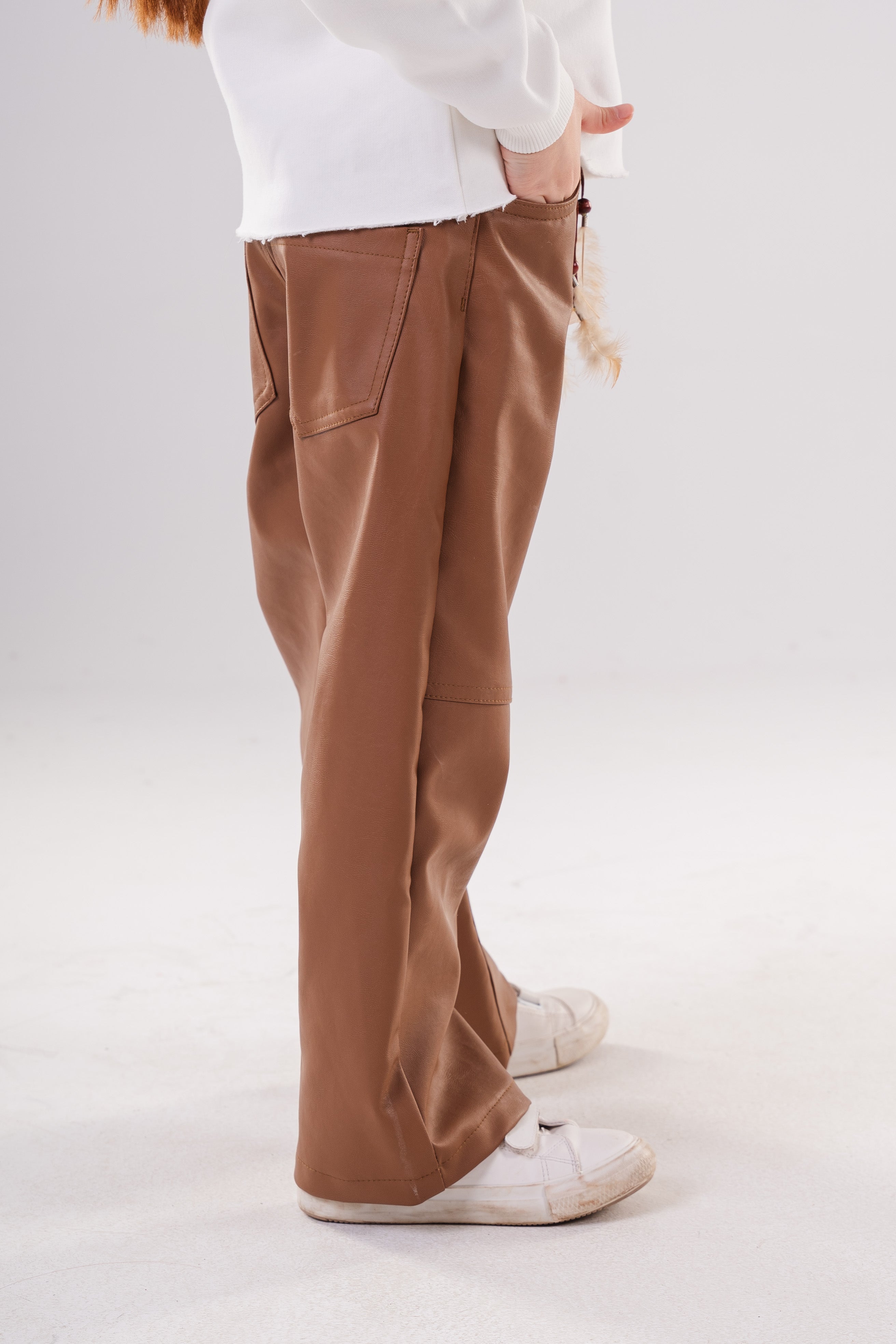 Girls' Fashion Faux Leather Pants with Relaxed Fit