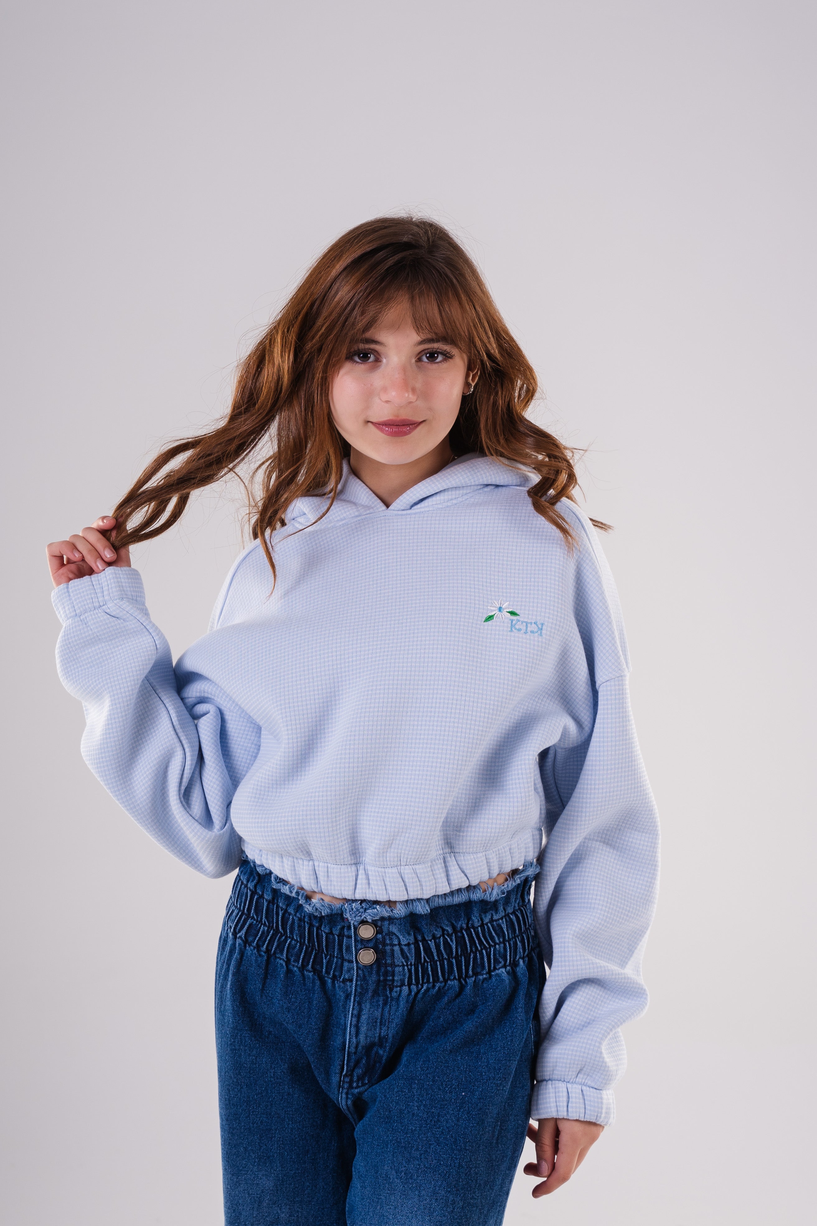 Girls Relaxed Fit Textured Cropped Hoodie