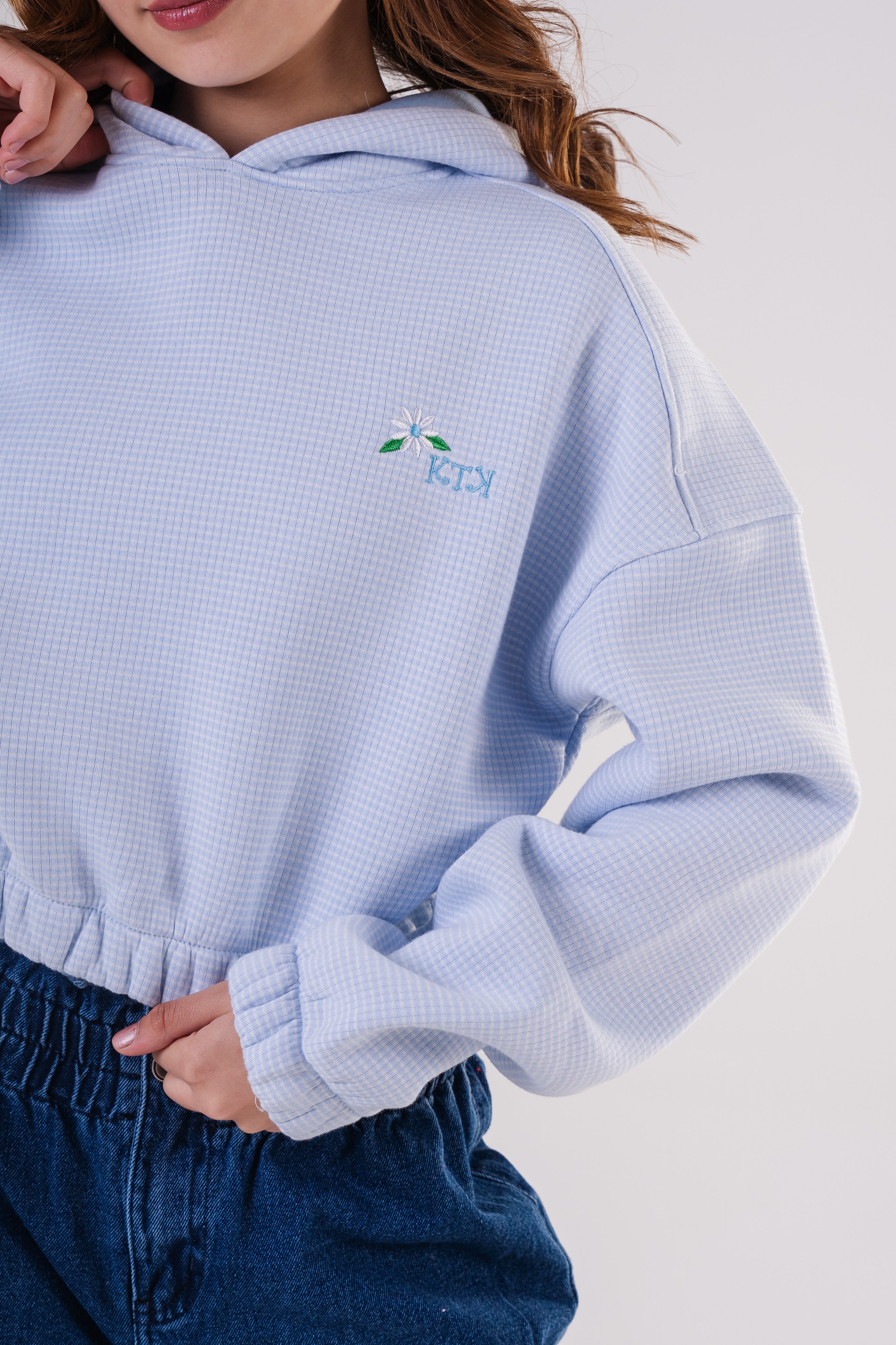 Girls Relaxed Fit Textured Cropped Hoodie