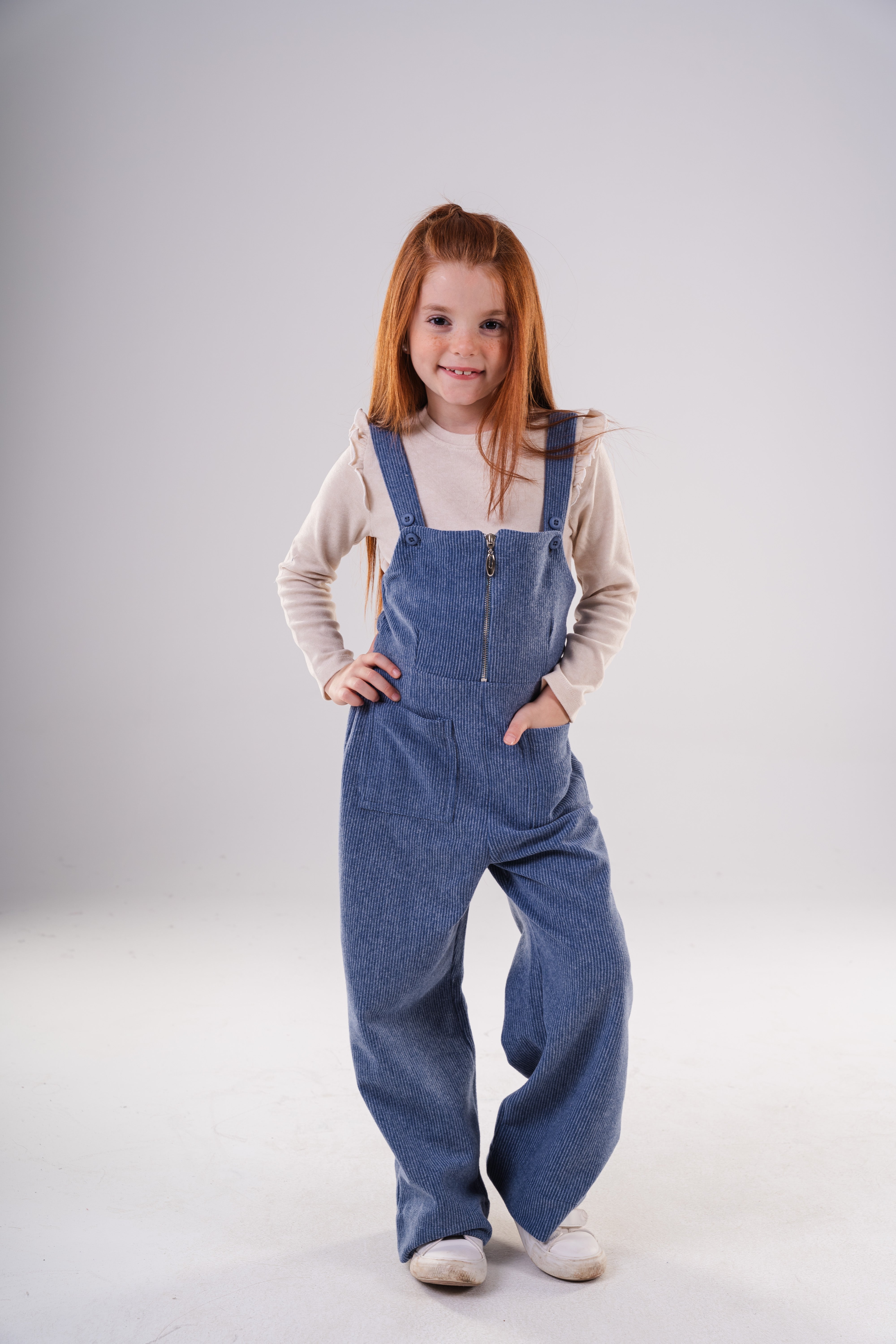 Girls Corduroy Wide-Leg Overalls Jumpsuit with Half-Zip