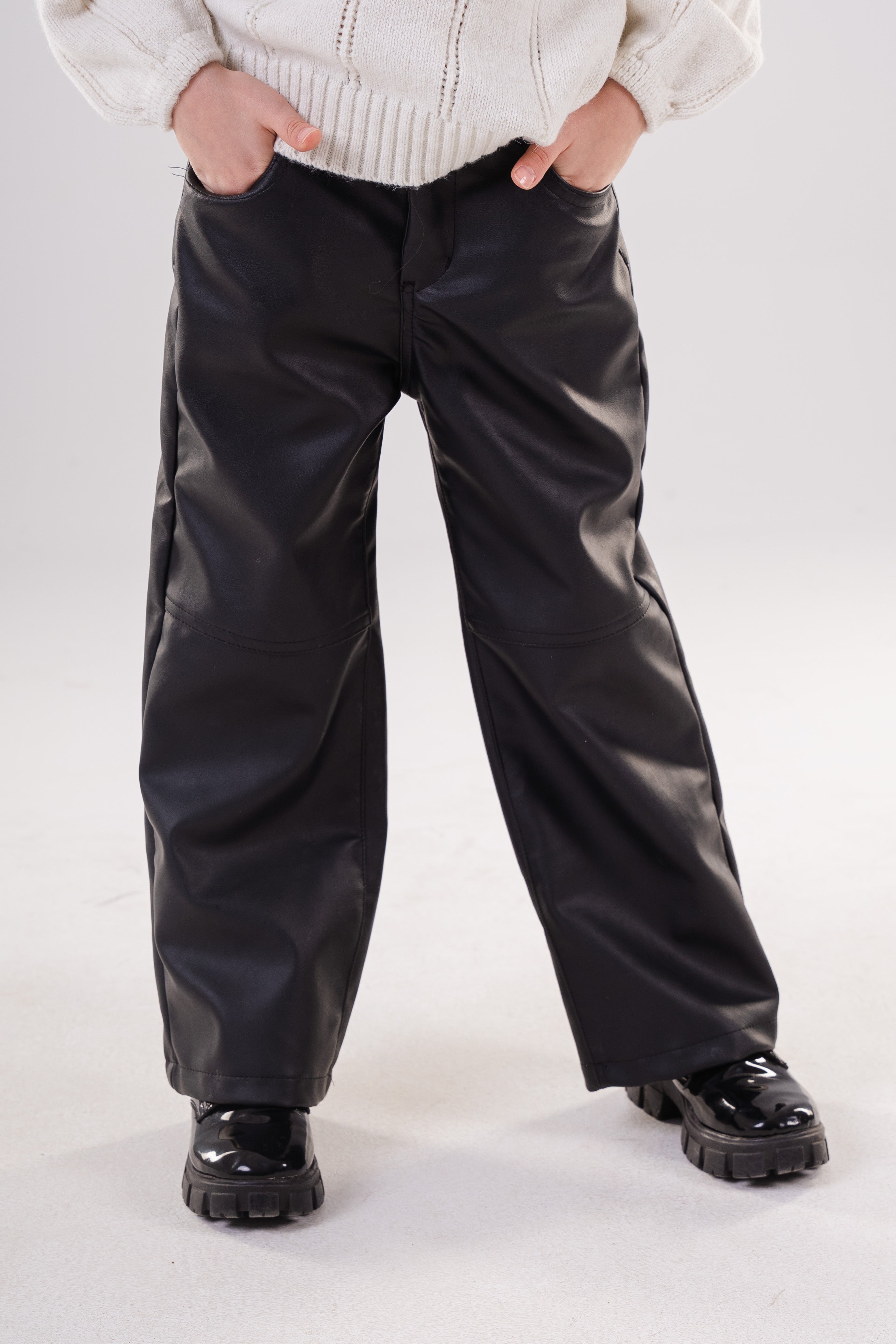 Girls' Fashion Faux Leather Pants with Relaxed Fit