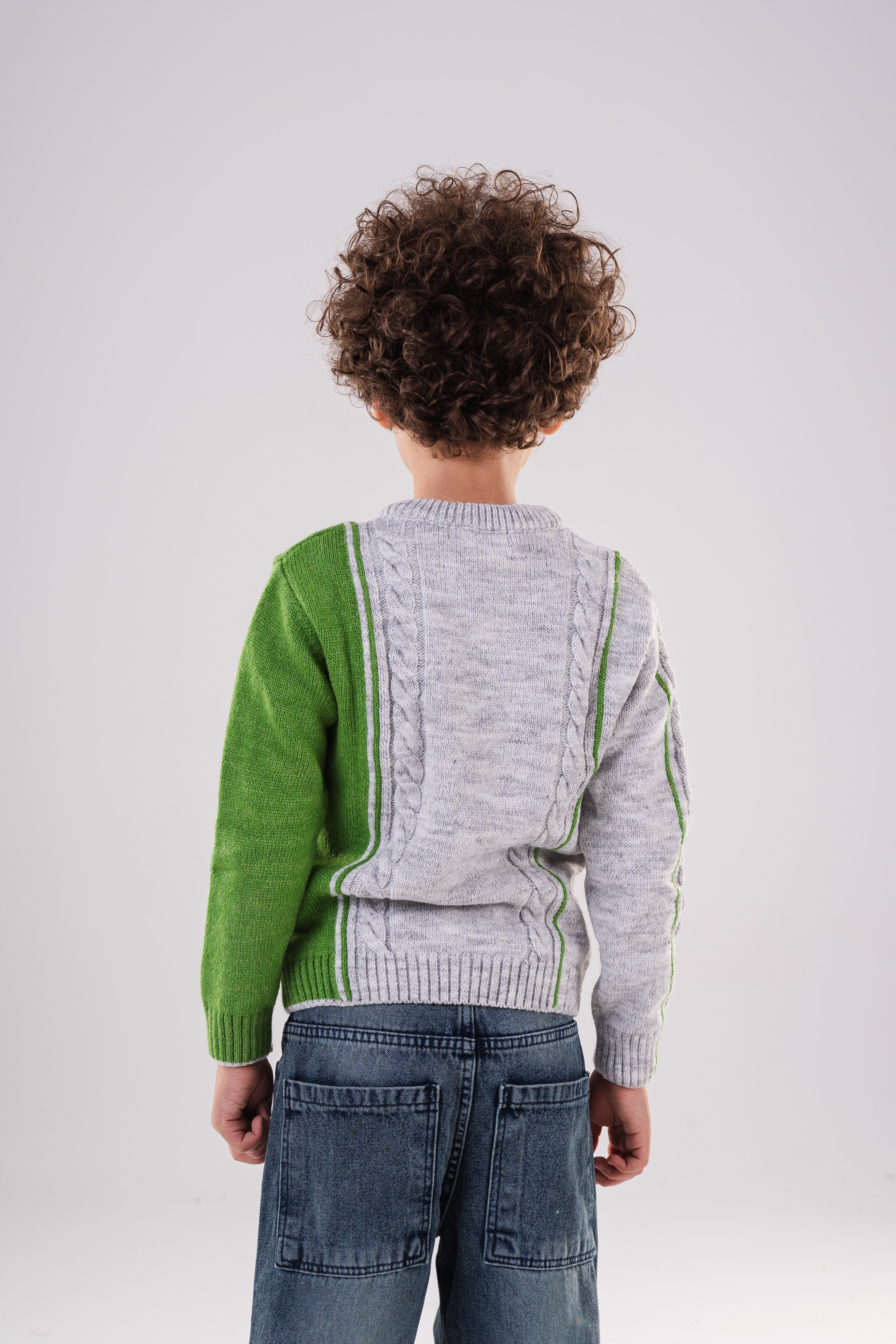 Boy's Textured Crewneck Sweater with Chunky Cable Knit
