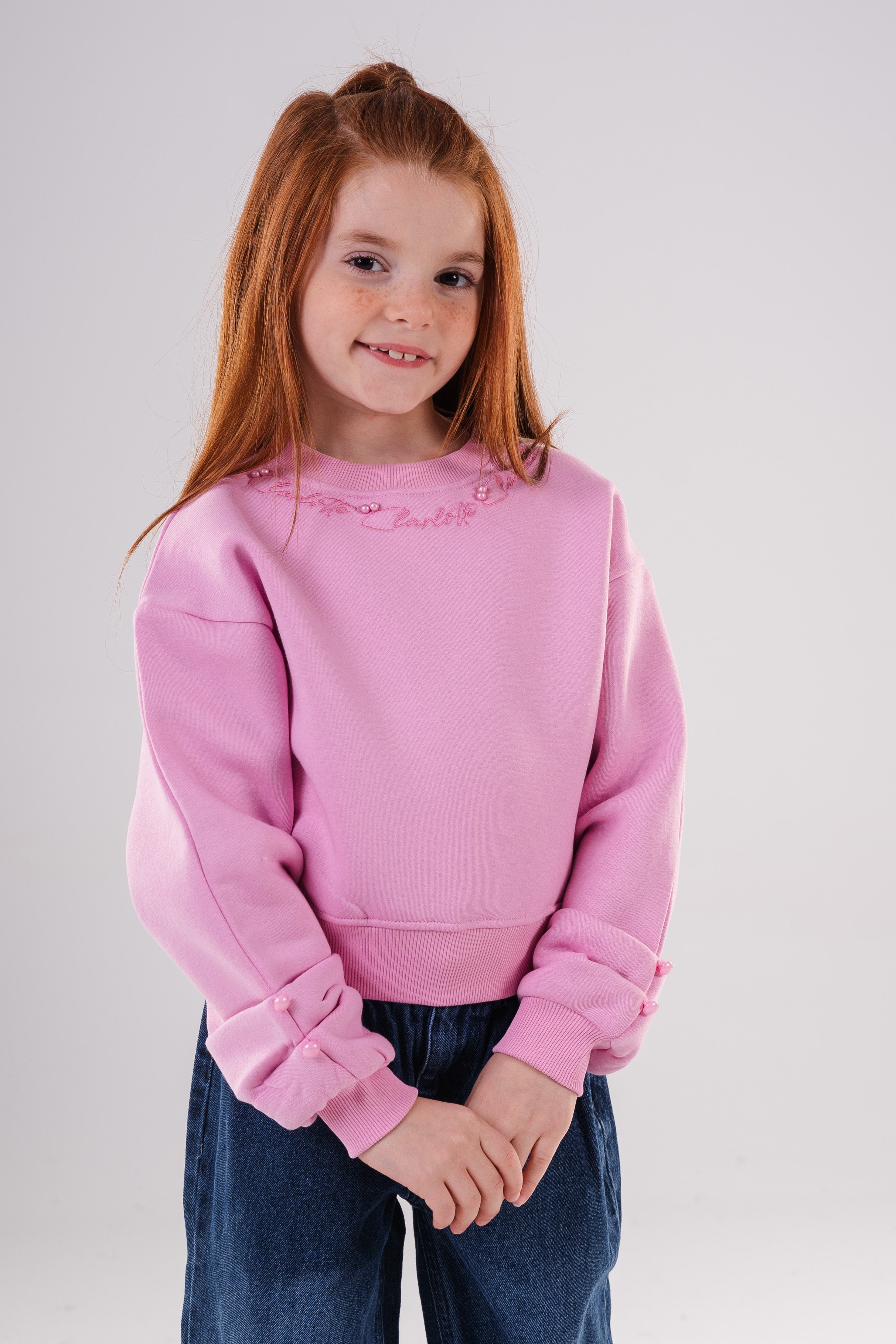 Girls Sweatshirt with Shoulder and Sleeve Embellishments