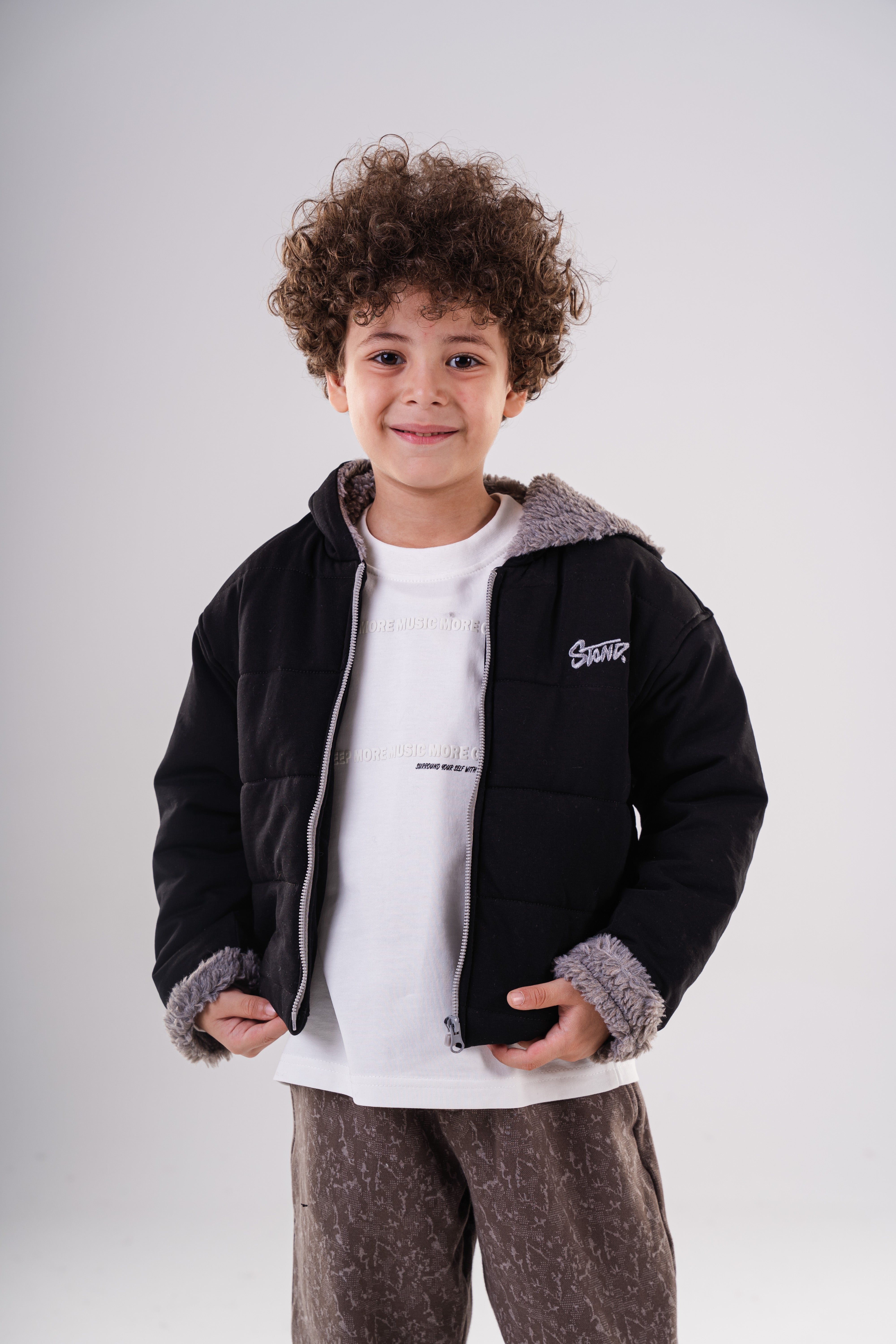 Padded Bomber Jacket with Hood and Fur Details