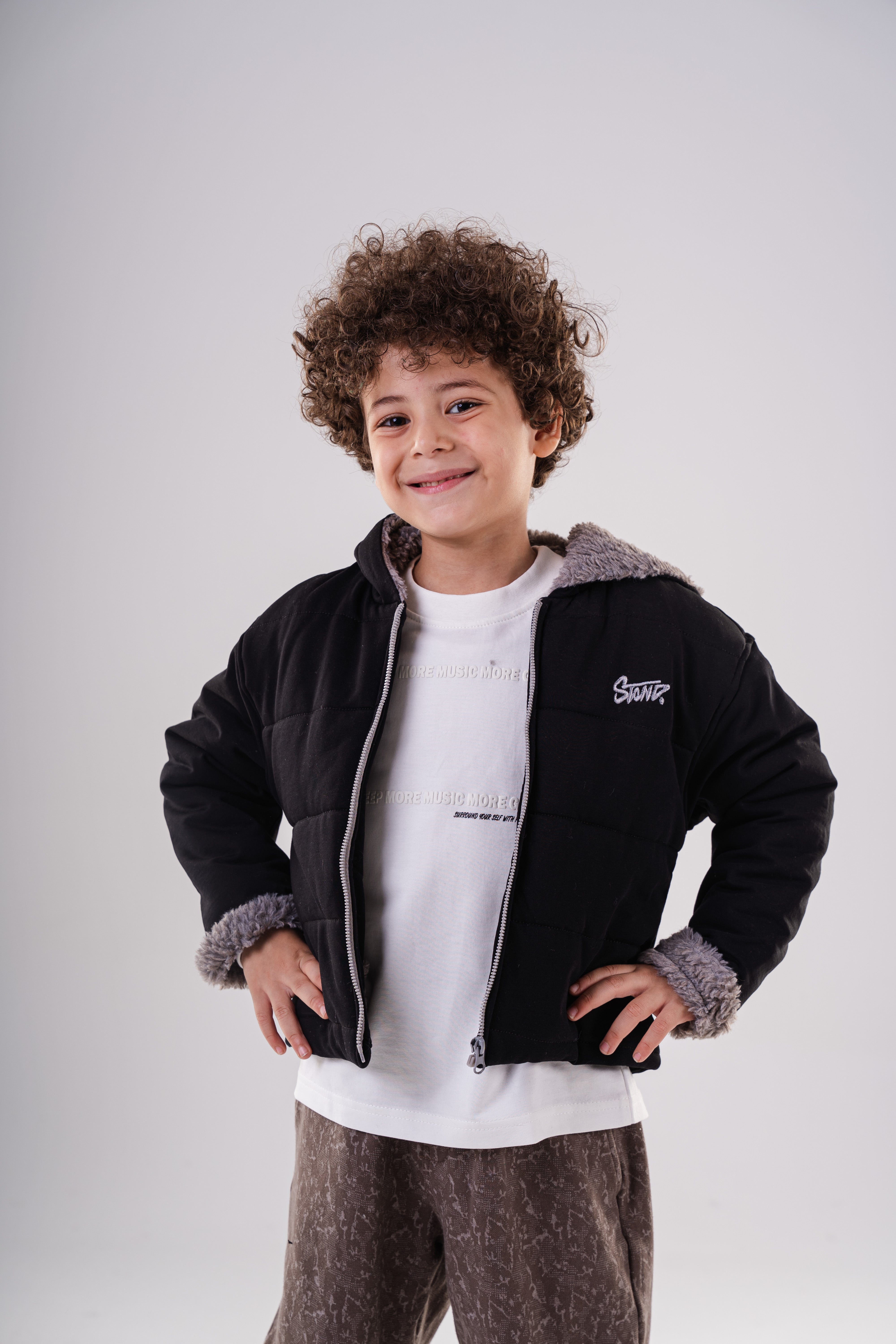 Padded Bomber Jacket with Hood and Fur Details