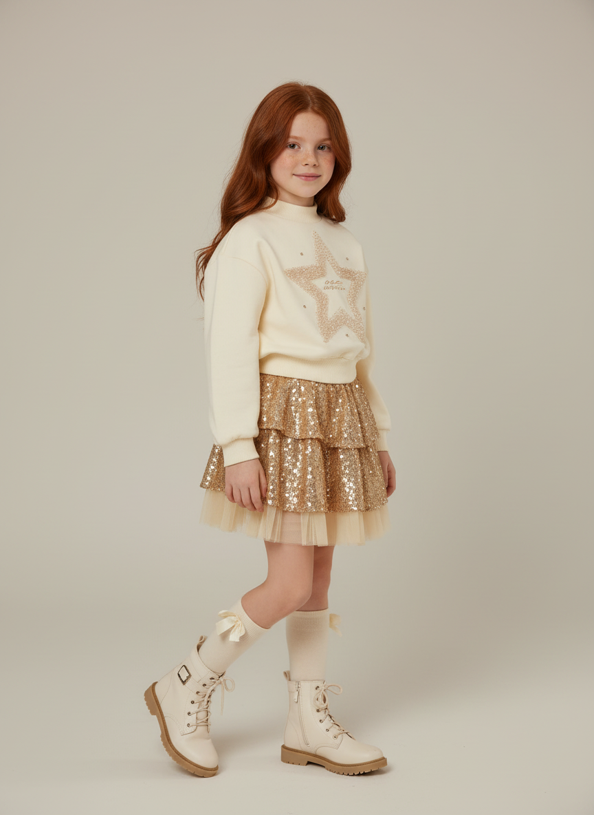 Girls' Sparkling Sequin Tiered Skirt