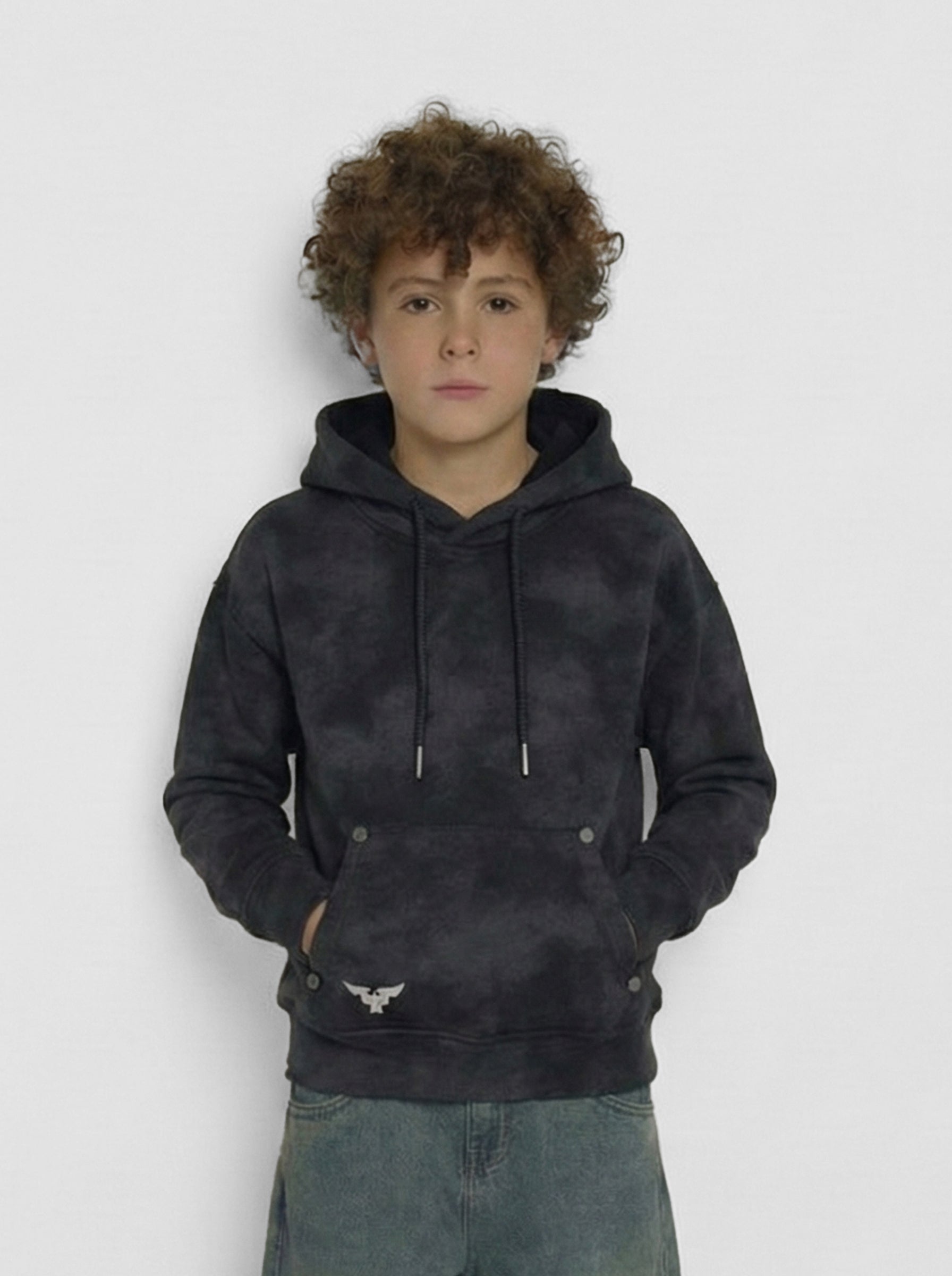 Boys Stone Washed Fleece Hoodie with Rivet Accents
