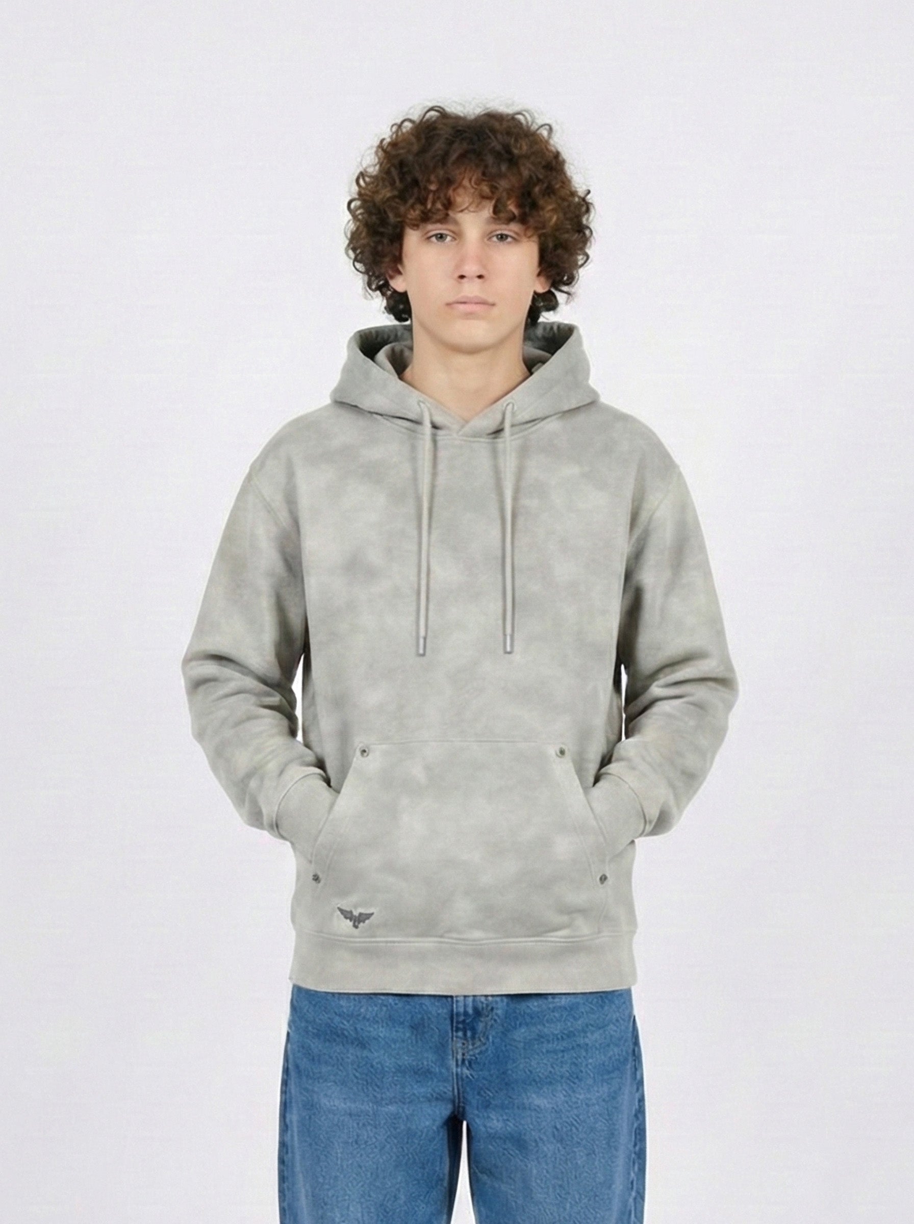 Boys Stone Washed Fleece Hoodie with Rivet Accents
