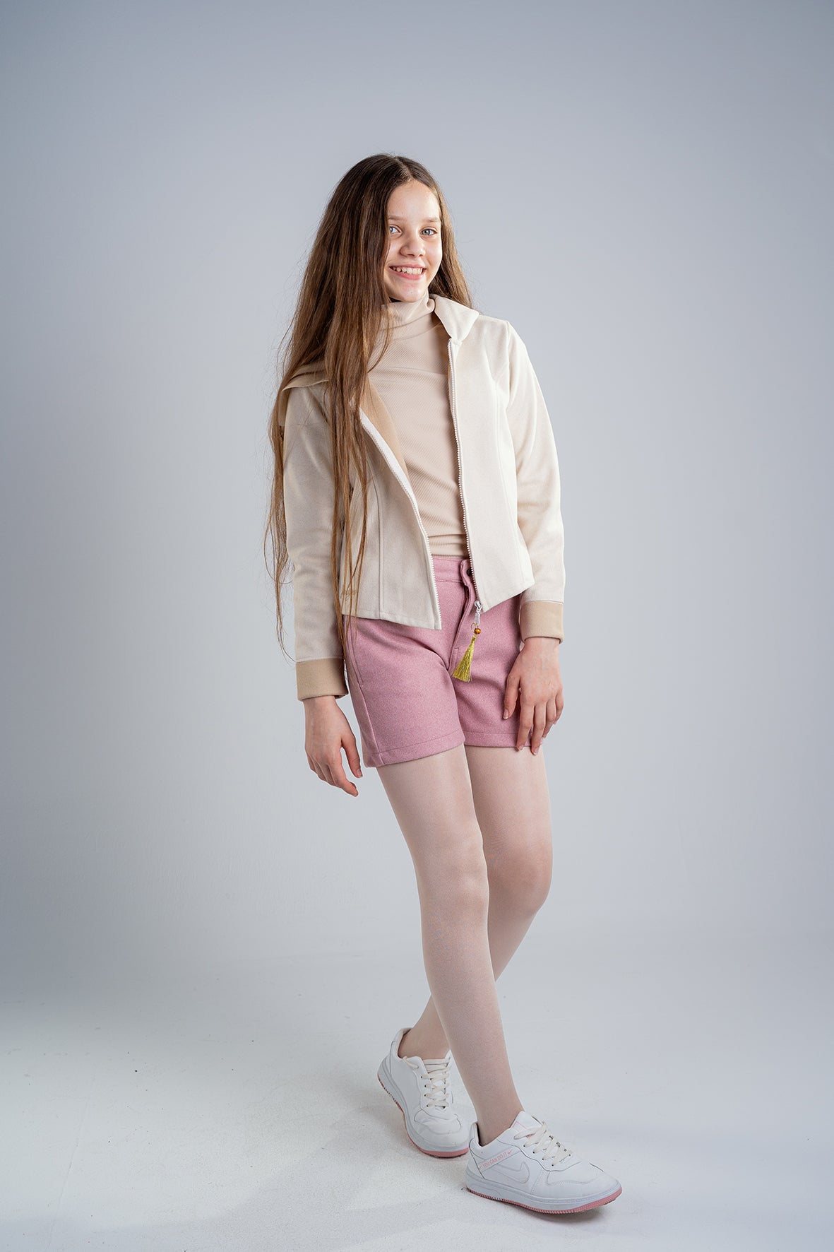 Light Beige Girls Gogh jacket With Hood