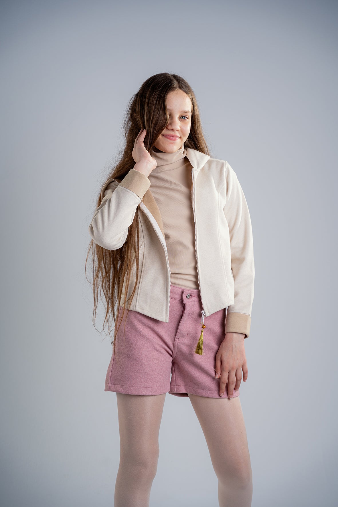 Light Beige Girls Gogh jacket With Hood