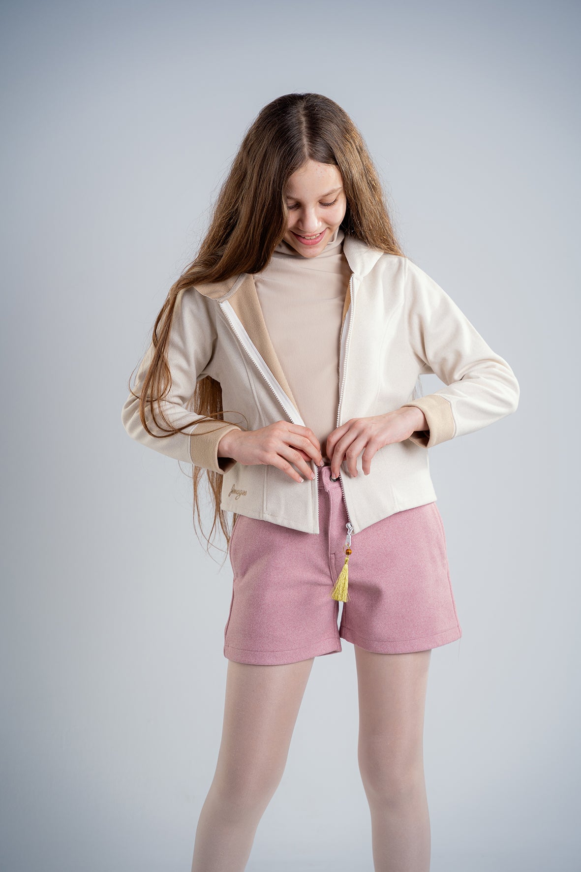 Light Beige Girls Gogh jacket With Hood