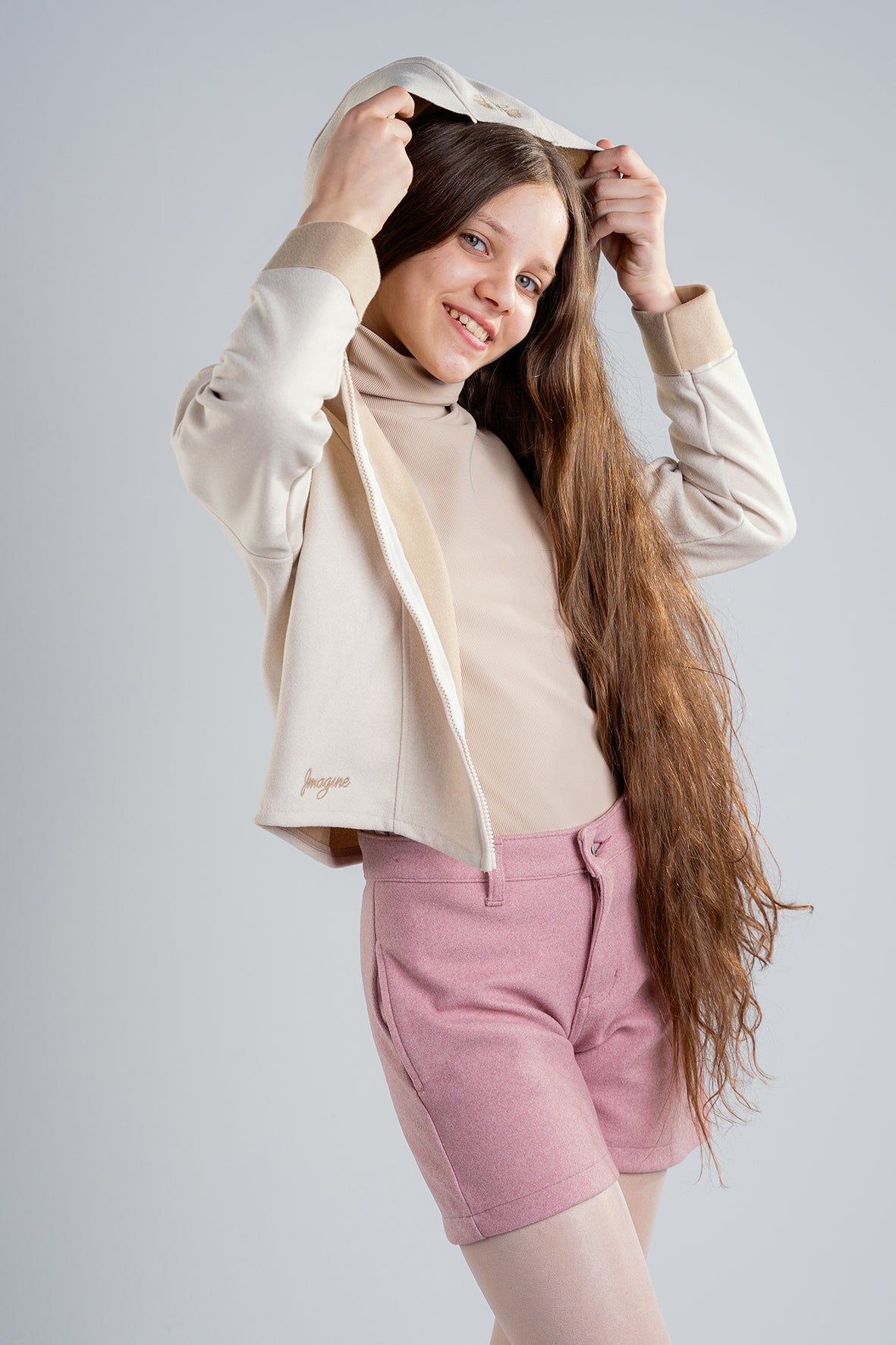 Light Beige Girls Gogh jacket With Hood