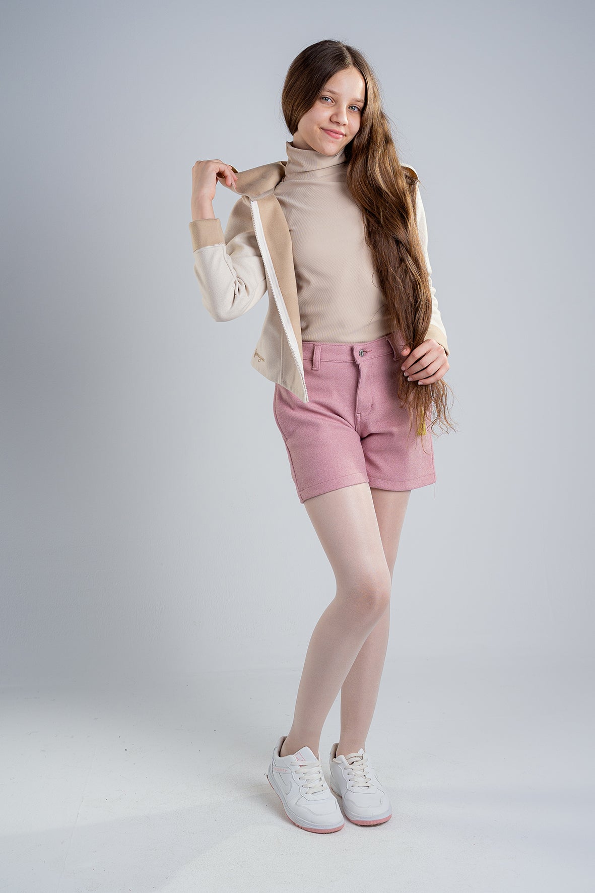 Light Beige Girls Gogh jacket With Hood