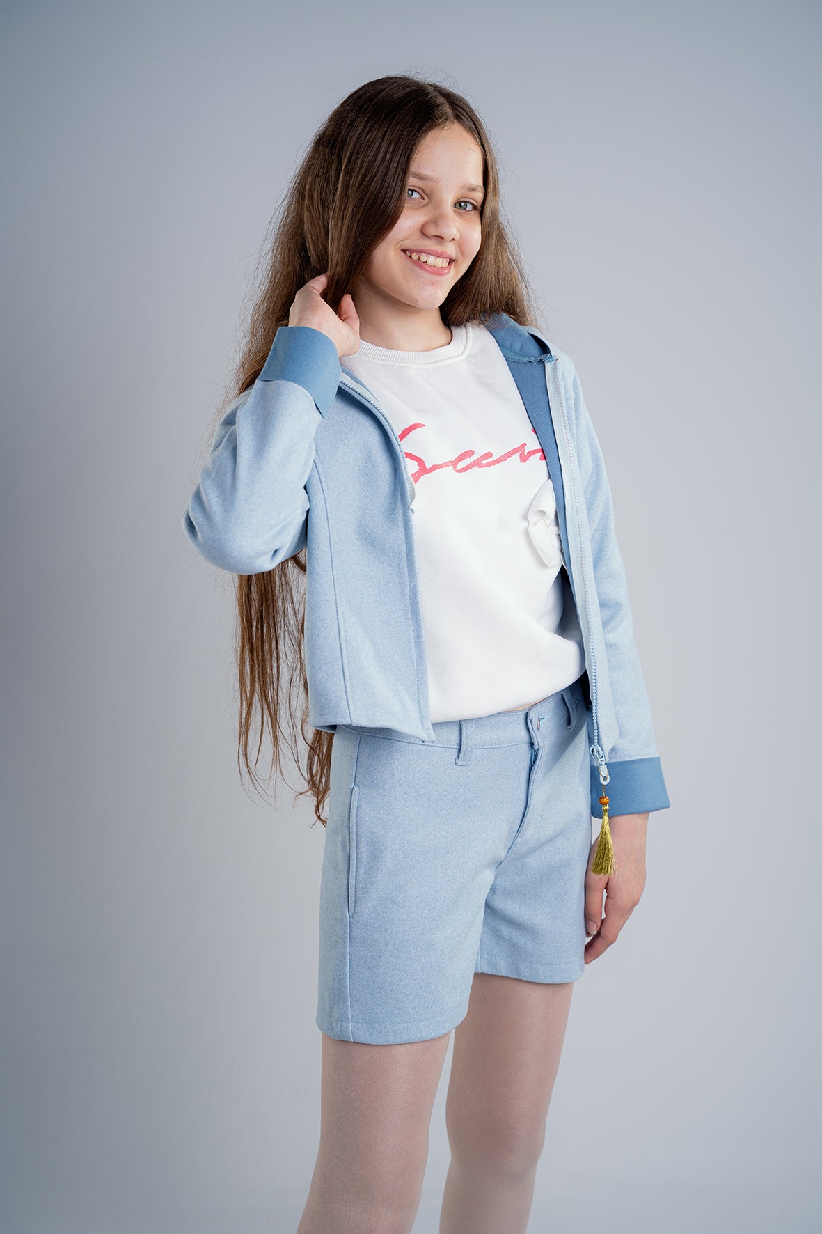 Sky Blue Girls Gogh jacket With Hood