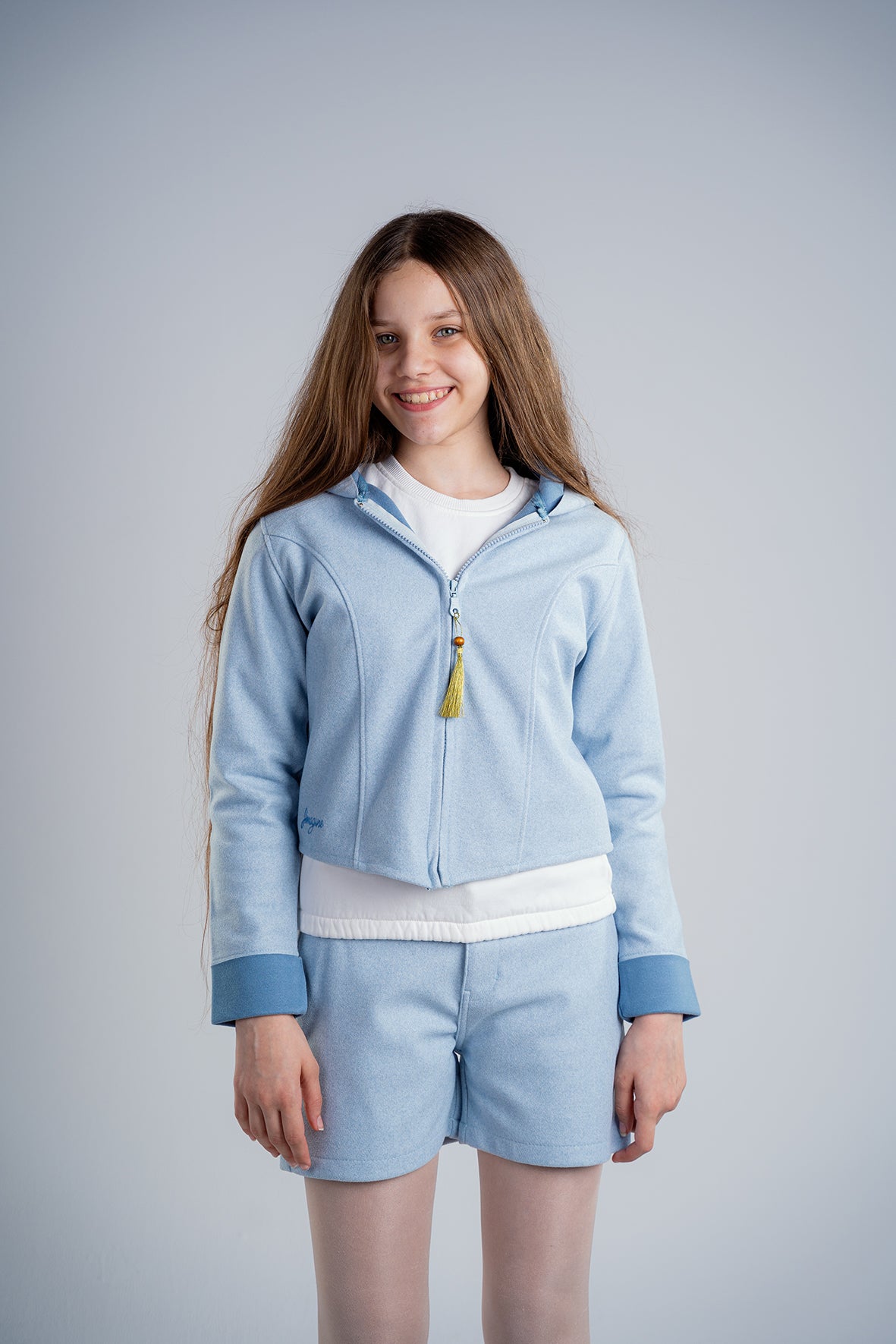 Sky Blue Girls Gogh jacket With Hood