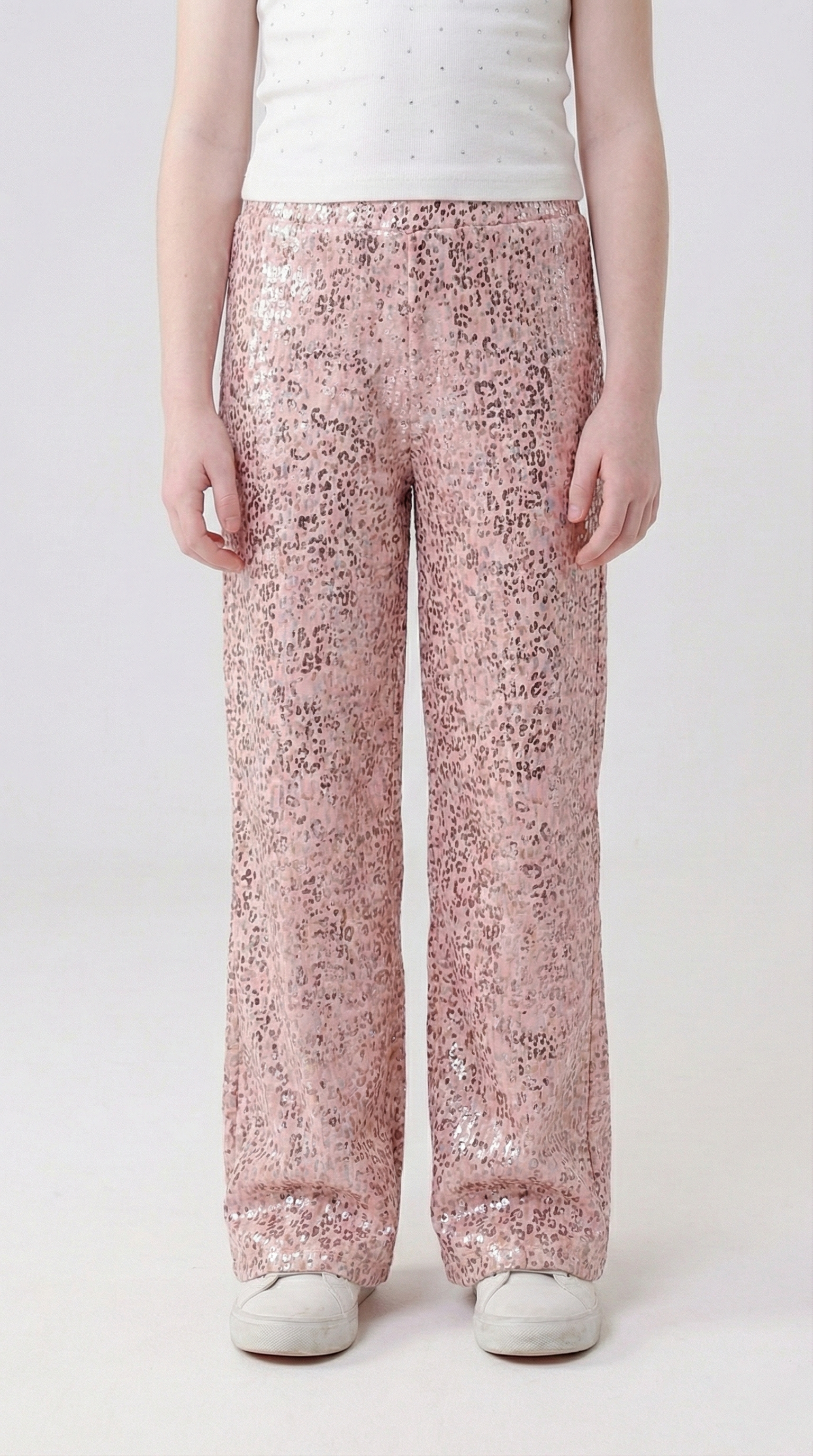 Girls’ Leopard Print High-Waist Trousers – Trendy Wide-Leg Pants