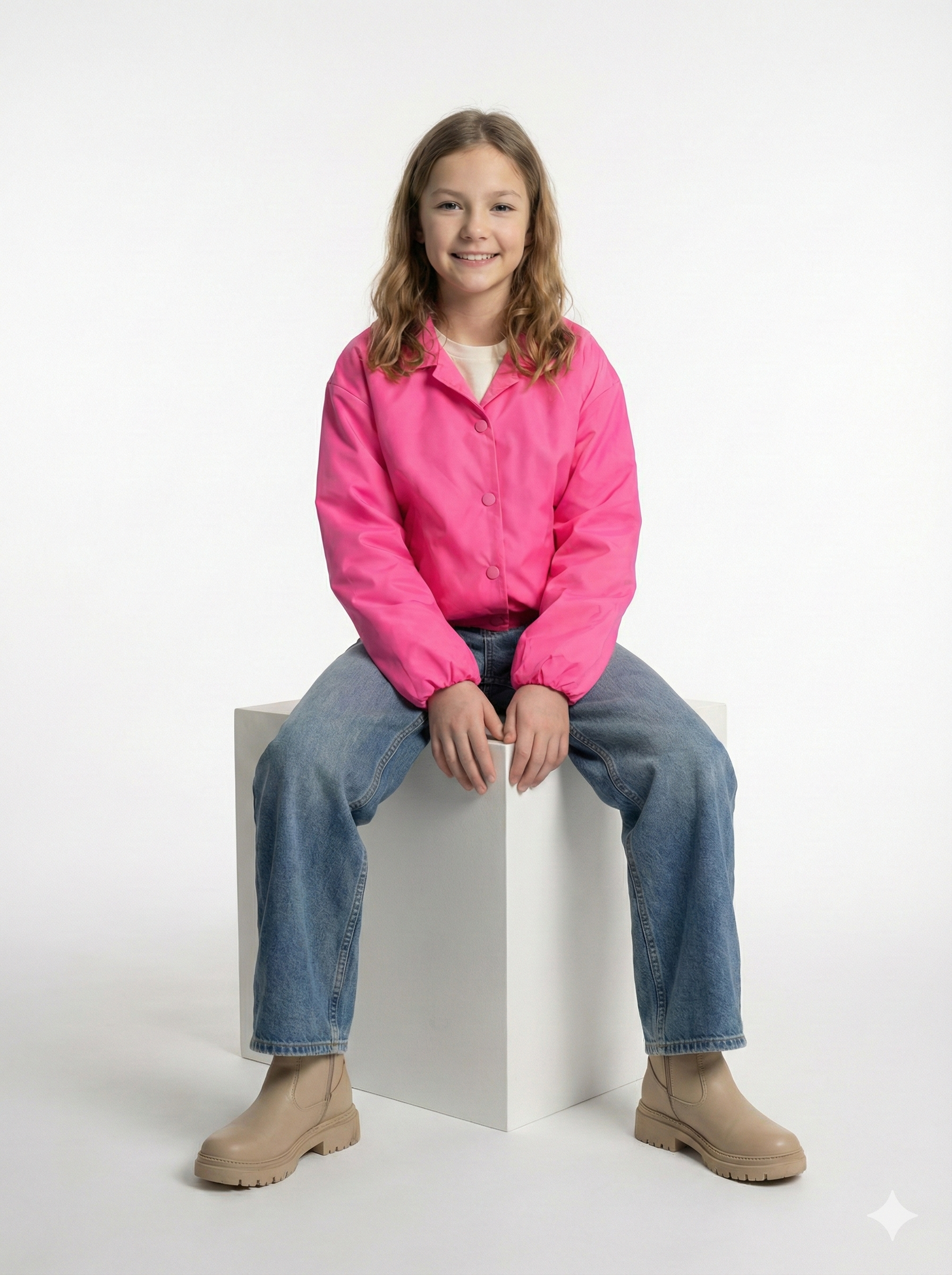 Girls’  Leather Bomber Jacket – Collared Snap-Front Utility Outerwear