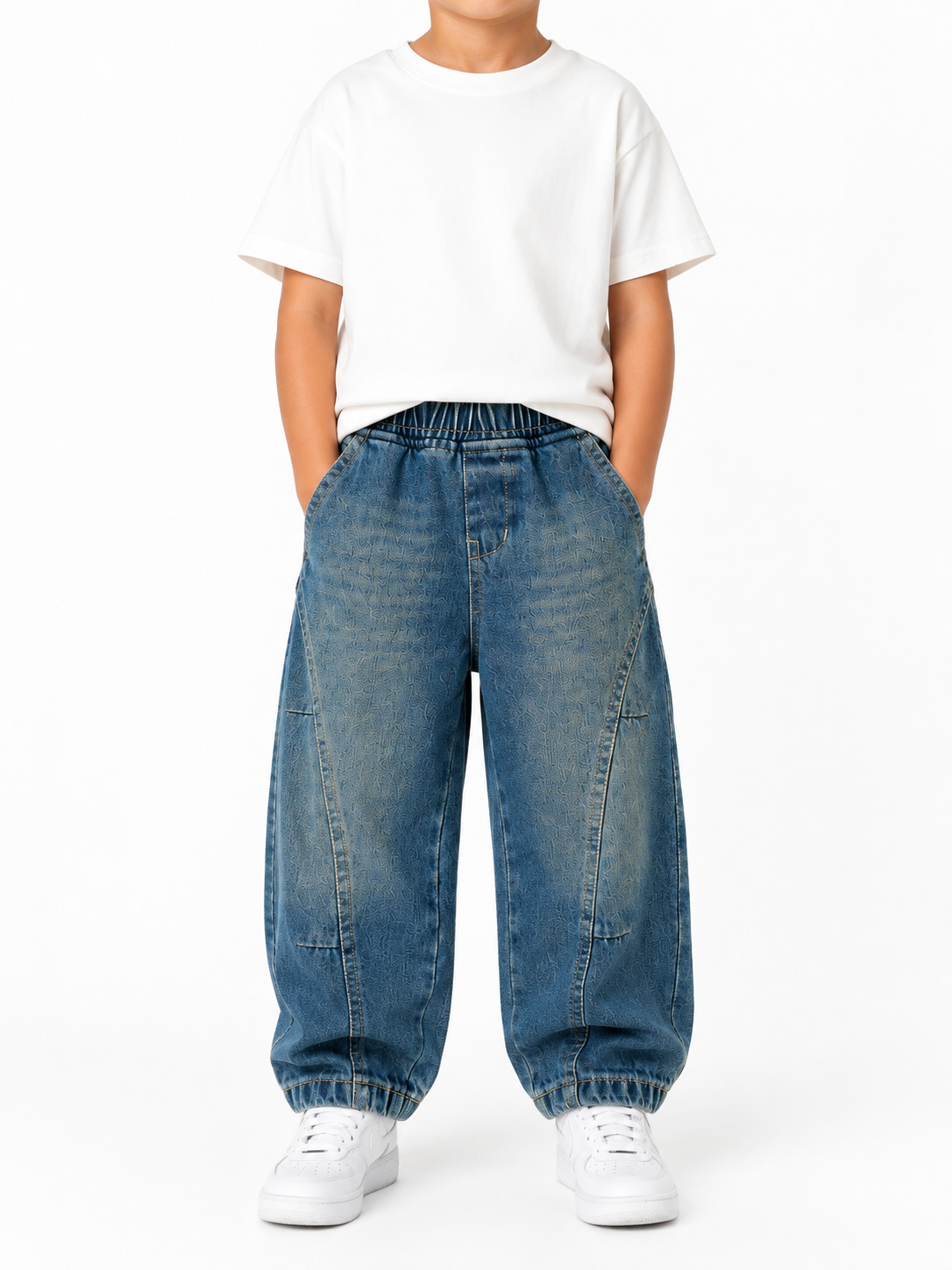 Unisex Wide-Leg Elastic Waist Denim Joggers
