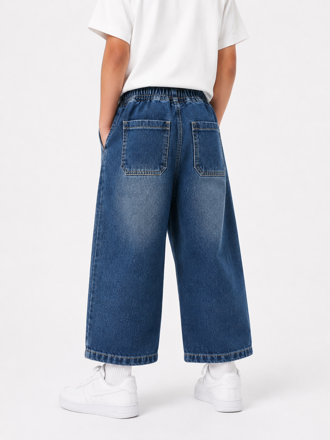 Unisex Wide-Leg Elastic Waist Denim Joggers