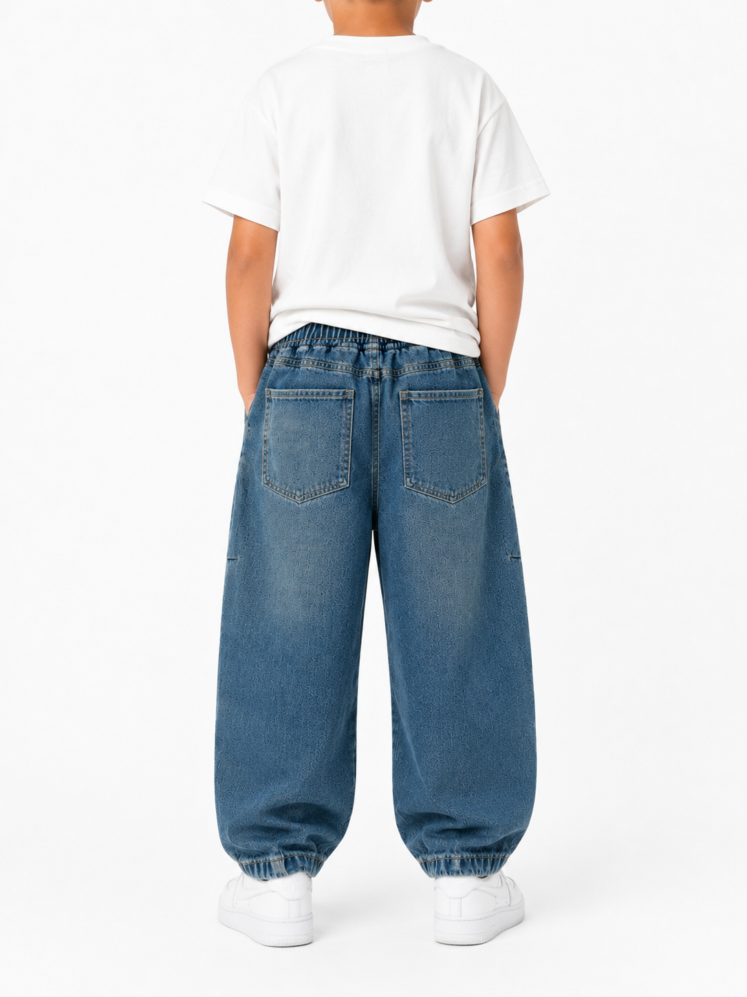 Unisex Wide-Leg Elastic Waist Denim Joggers