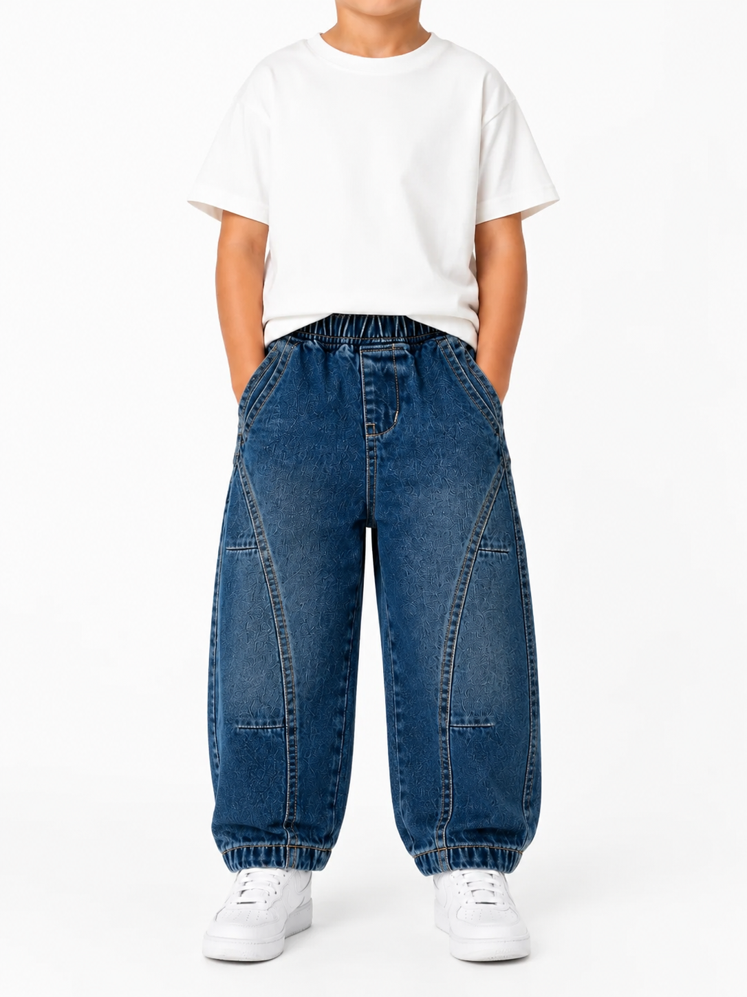 Unisex Wide-Leg Elastic Waist Denim Joggers