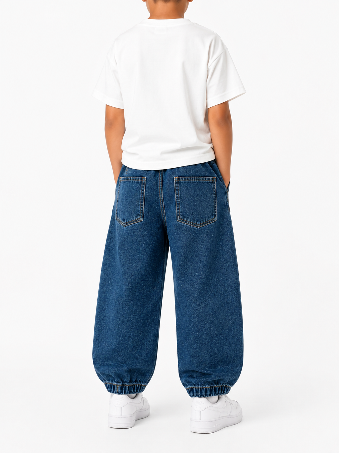 Unisex Wide-Leg Elastic Waist Denim Joggers