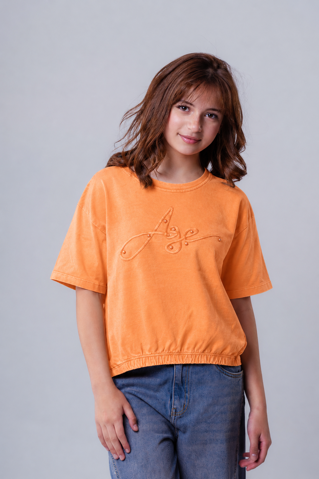 Girls' Elastic-Hem Embroidered Tee