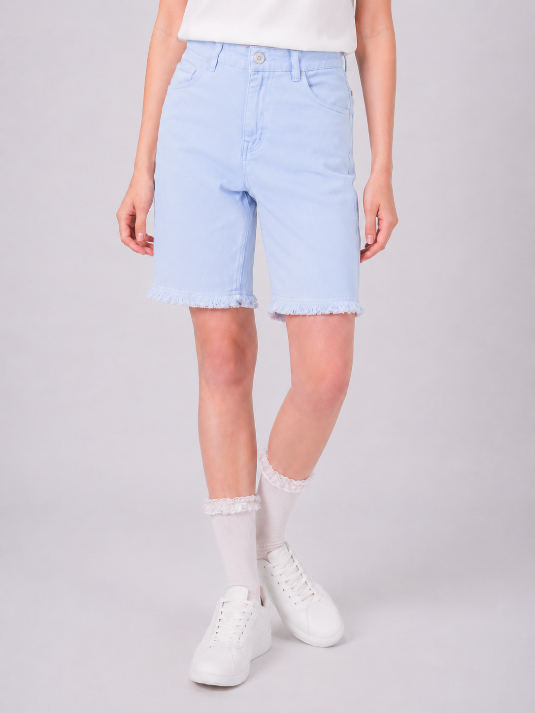 Girls’ Frayed Hem Denim Bermuda Shorts
