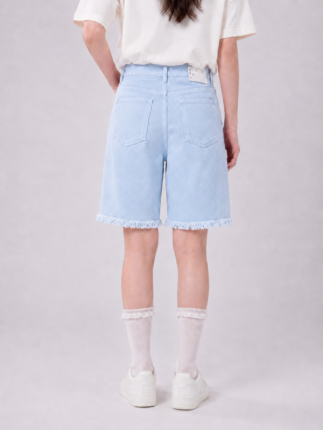 Girls’ Frayed Hem Denim Bermuda Shorts