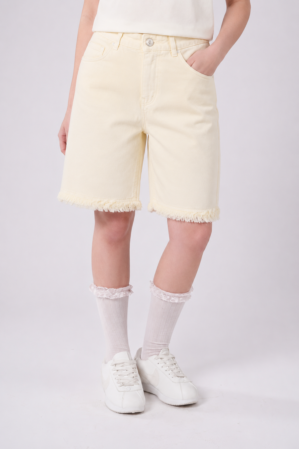 Girls’ Frayed Hem Denim Bermuda Shorts