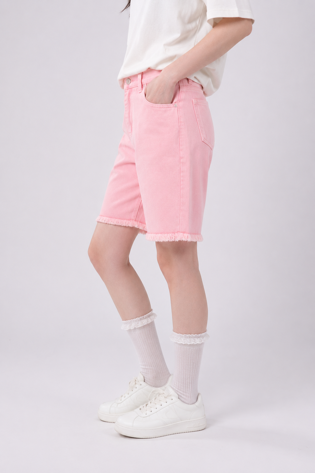 Girls’ Frayed Hem Denim Bermuda Shorts