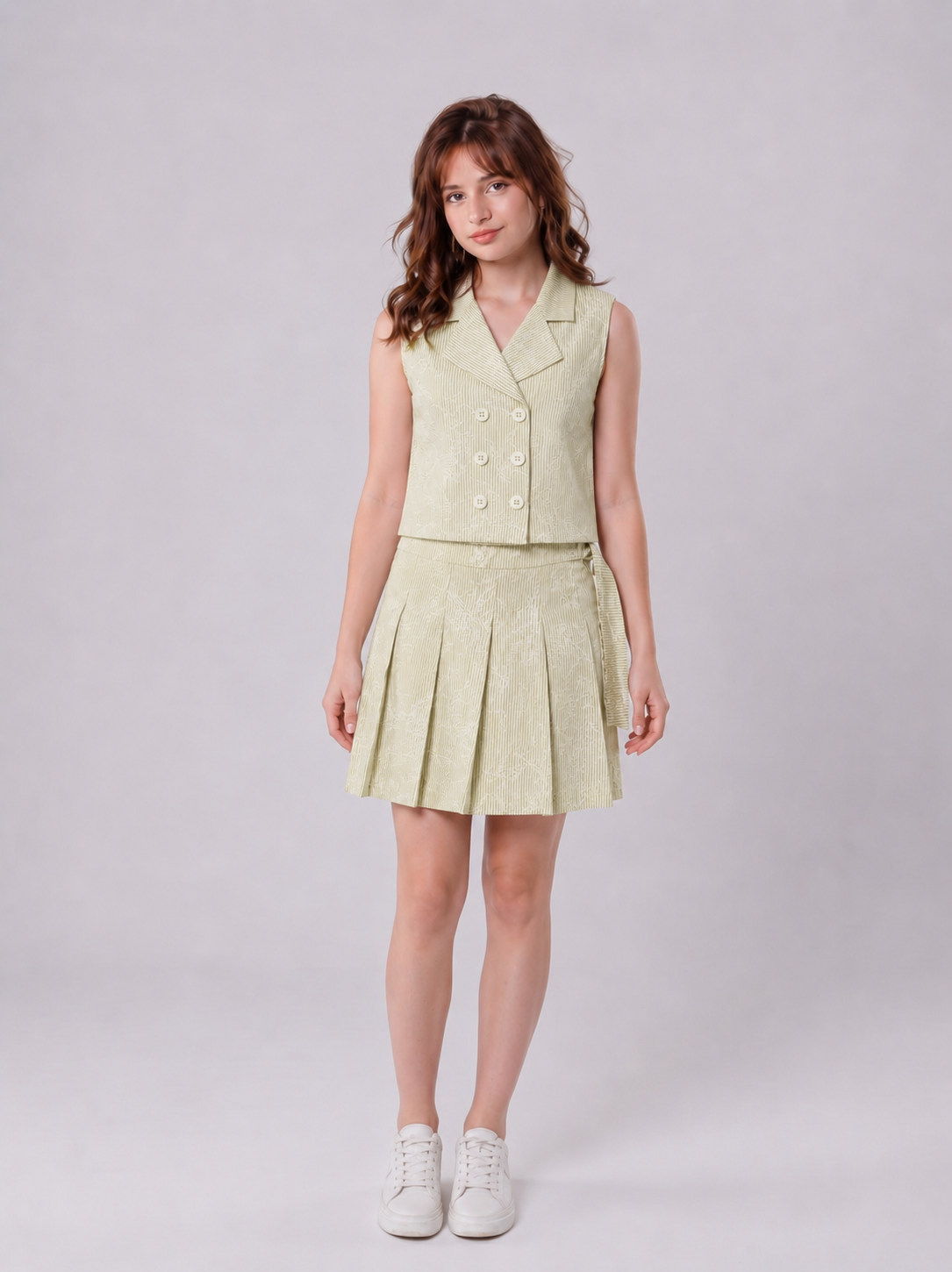 Girls’ Two-Piece Pinstripe Vest & Skirt Set
