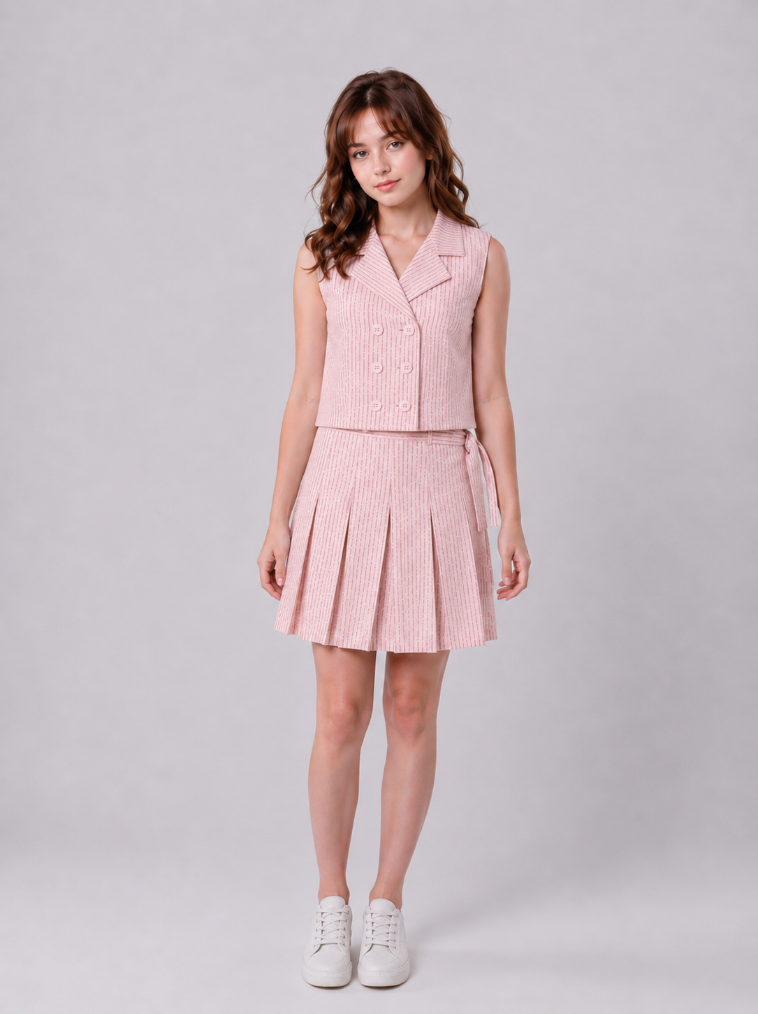 Girls’ Two-Piece Pinstripe Vest & Skirt Set
