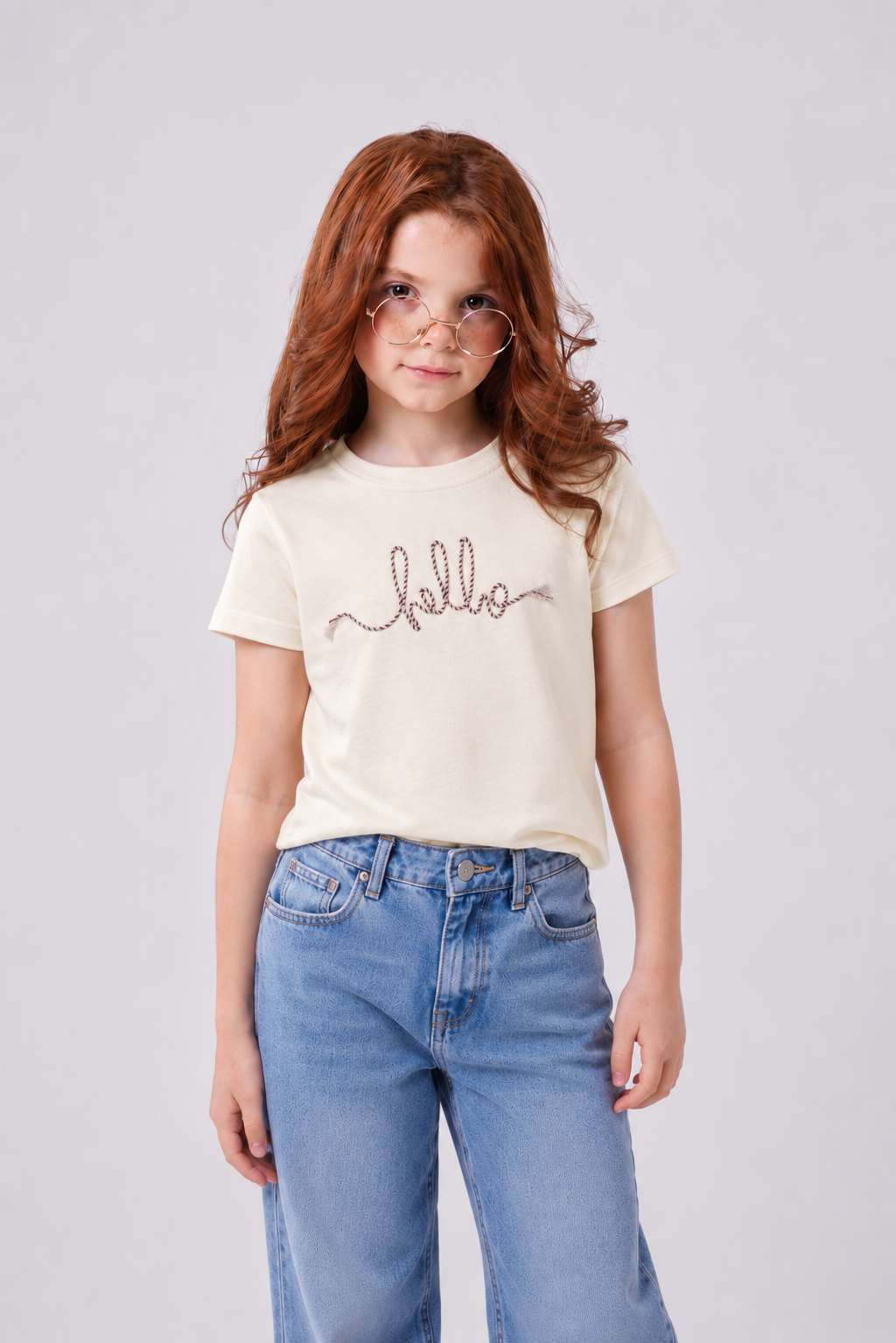 Kids' "Hello" Braided Rope Embroidered Tee