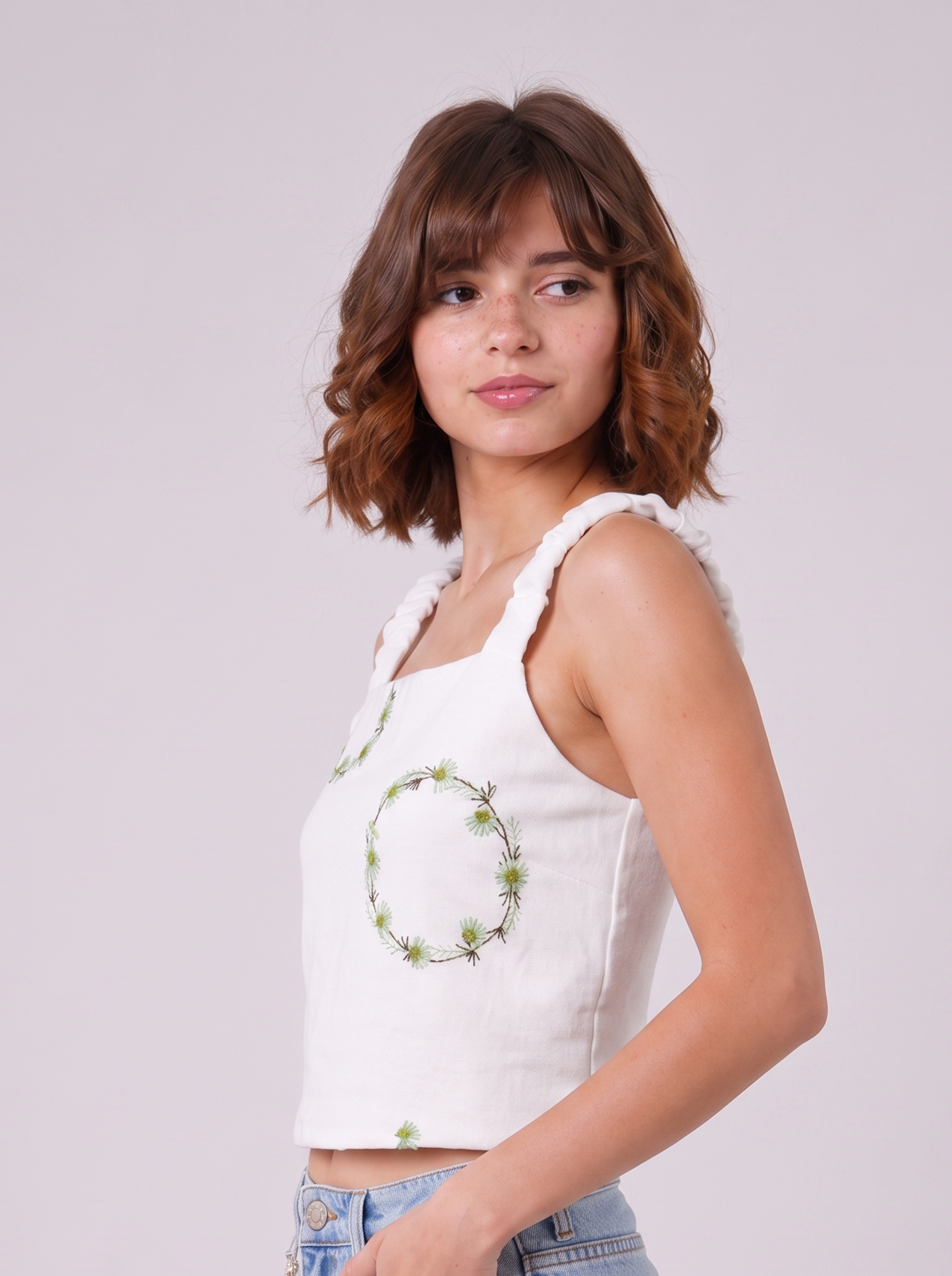 Floral Embroidered Square-Neck Crop Tank Top