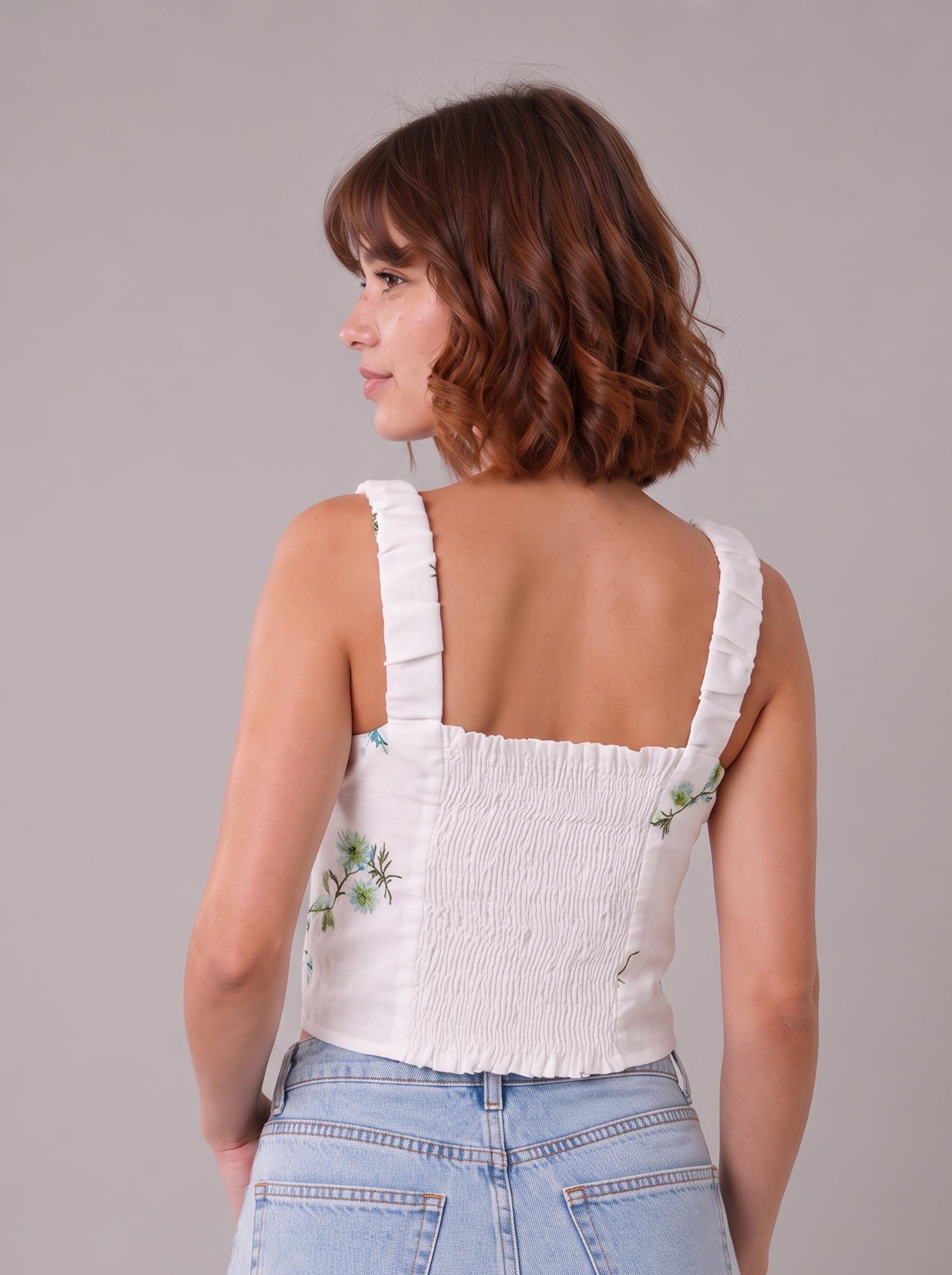 Floral Embroidered Square-Neck Crop Tank Top
