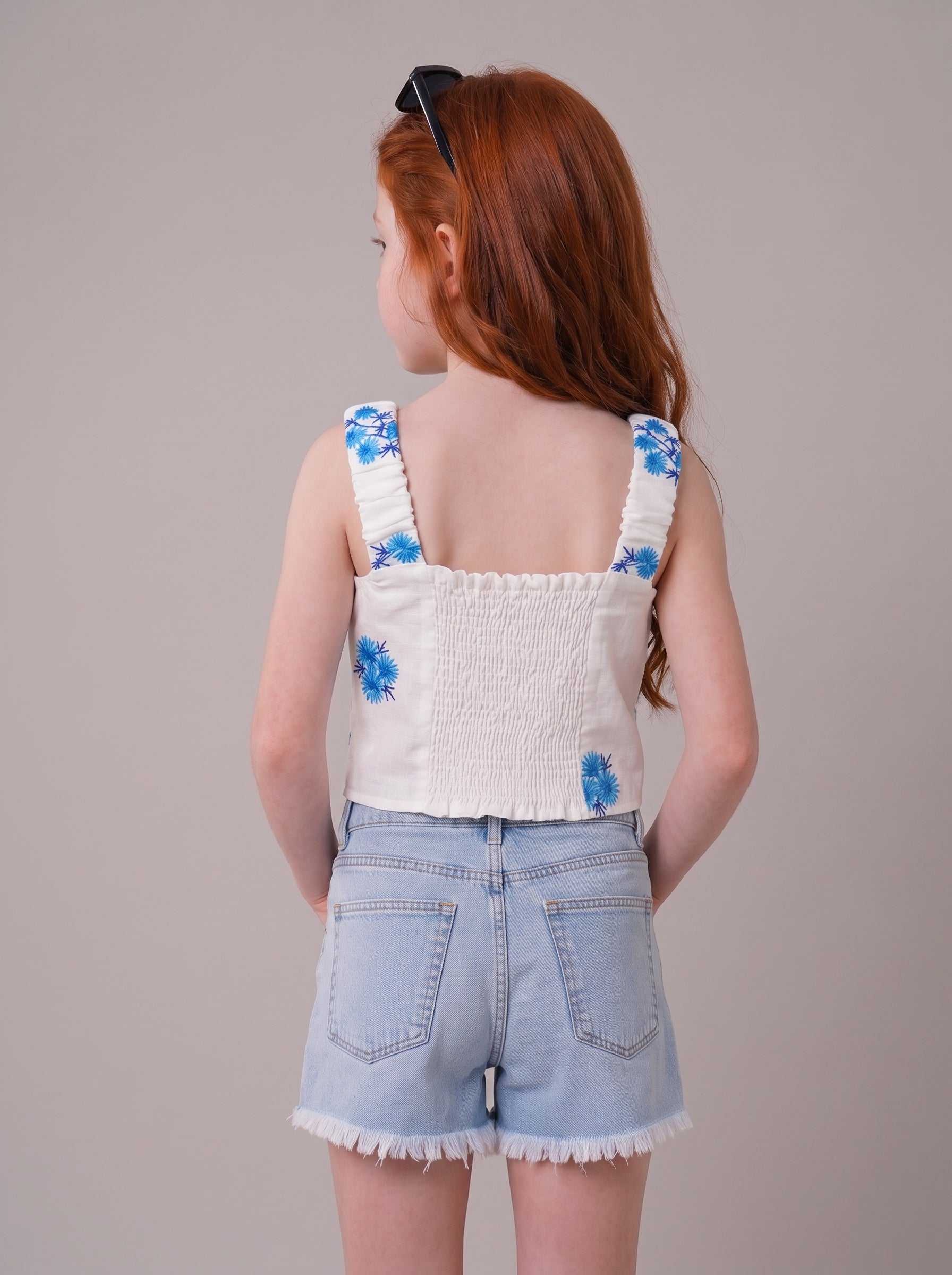 Floral Embroidered Square-Neck Crop Tank Top