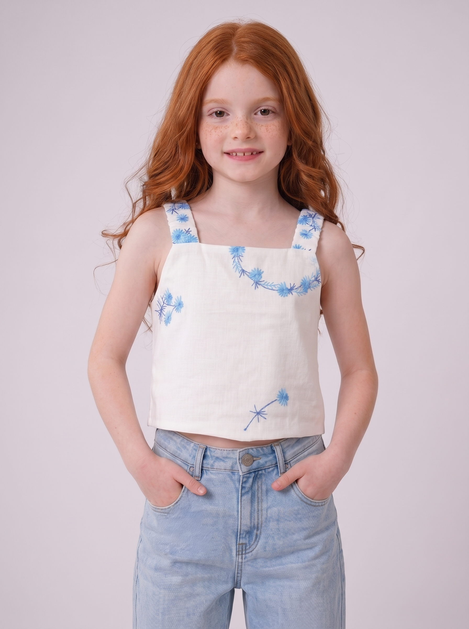 Floral Embroidered Square-Neck Crop Tank Top