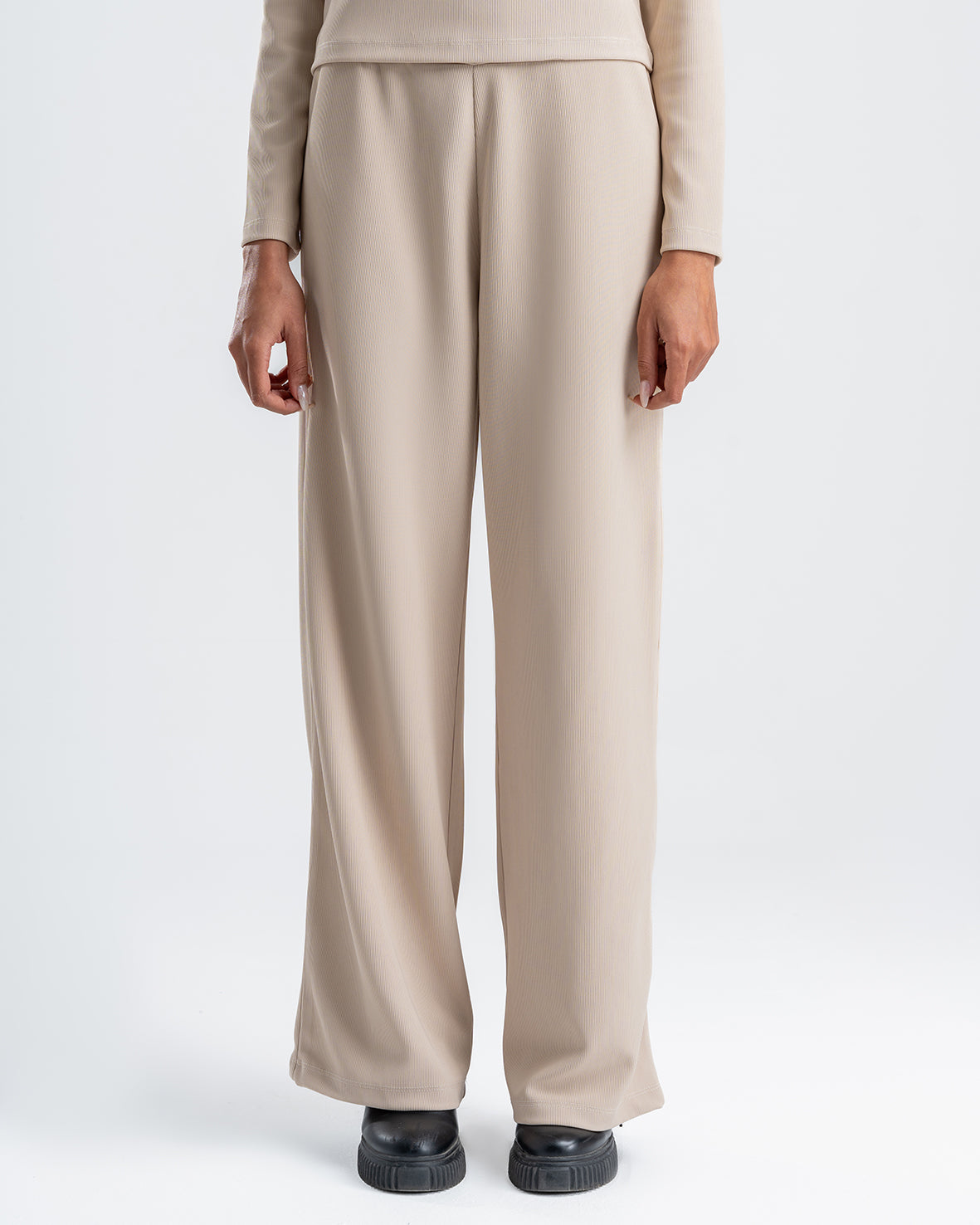 Women's Beige Basic Trouser Wide-Leg